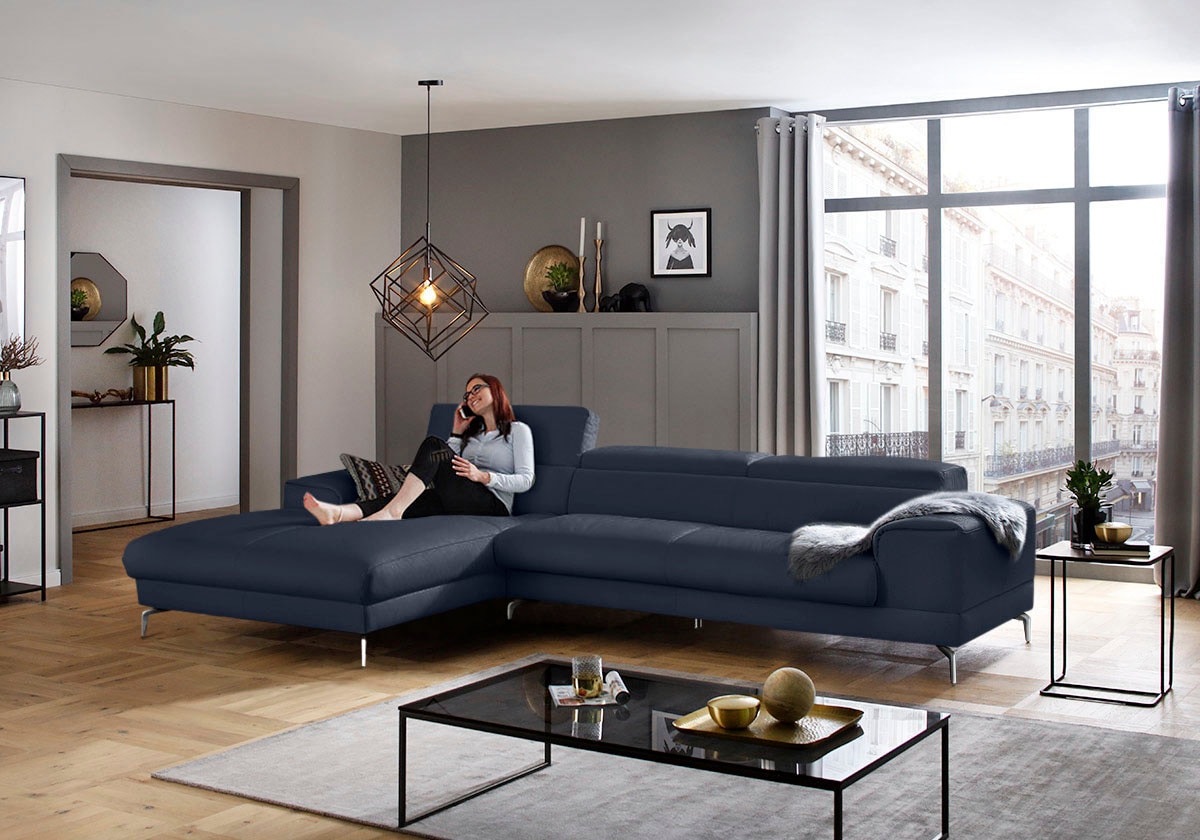 W.SCHILLIG Ecksofa »piedroo, Designsofa mit tollem Sitzkomfort, elegant und bequem, L-Form«, Kopfteilverstellung, wahlweise mit Sitztiefenverstellung, Breite 343cm
