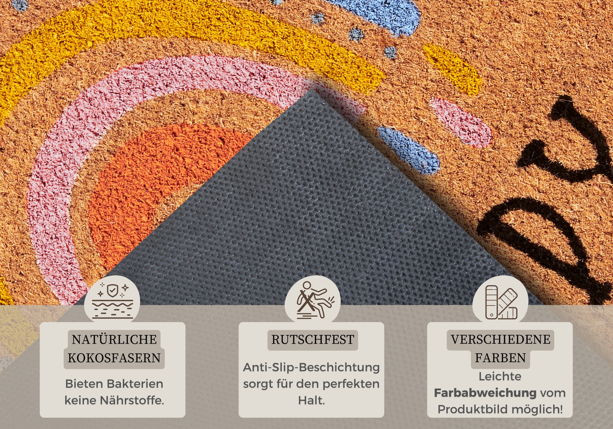 HANSE Home Fußmatte »Kokos Be Happy, Türmatte«, rechteckig, 15 mm Höhe, Schmutzfangmatte, Rutschfest, Outdoor, Innen, Außen, Kokosmatte, Flur