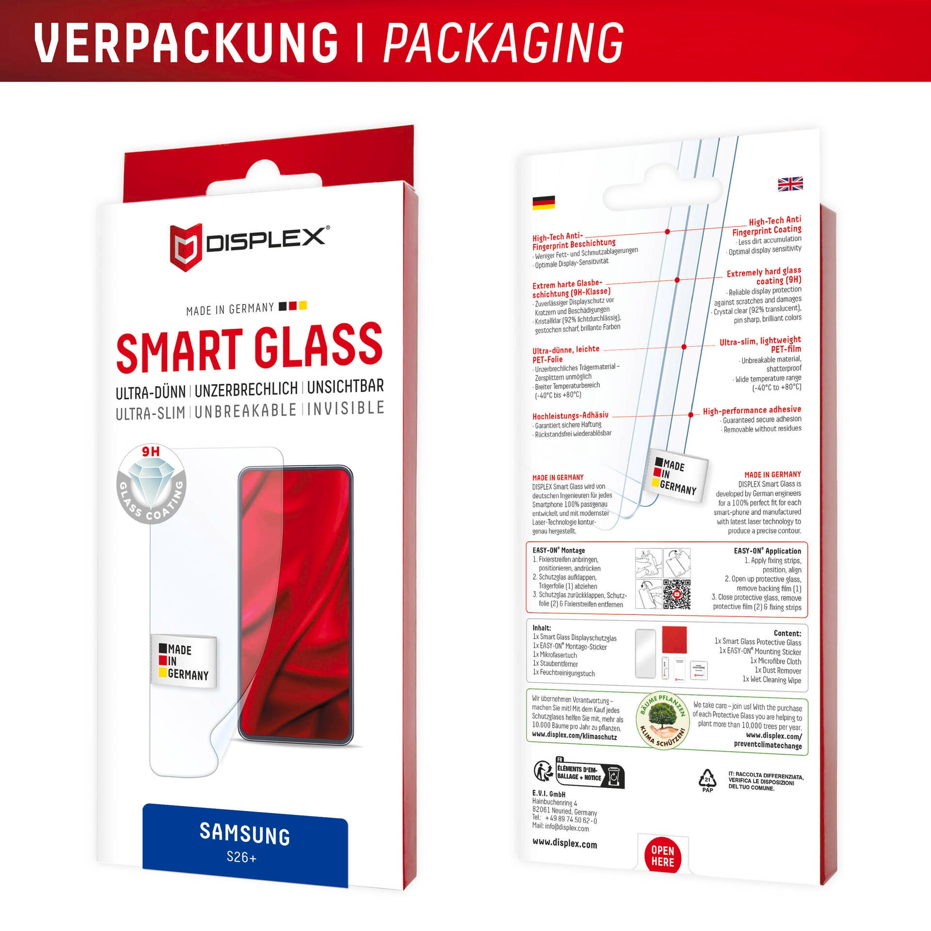 Displex Displayschutzglas »Smart Glass Screen Protector Ultra-Dünn, Unzerbrechlich, Unsichtbar« für Samsung Galaxy S26+ Displayschutzfolie, Schutzfolie, Bildschirmschutz, kratz- & stoßfest