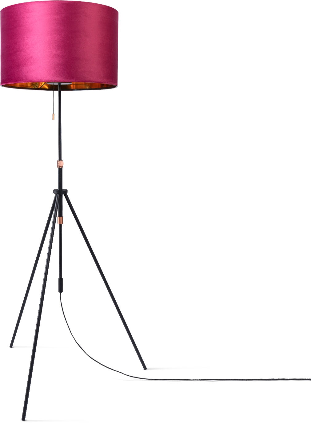 Paco Home Stehlampe »Naomi uni Color«, Leuchtmittel E27 | ohne Leuchtmittel, Wohnzimmer Höhenverstellbar 121,5 bis 176,5 cm Zugschalter Velour
