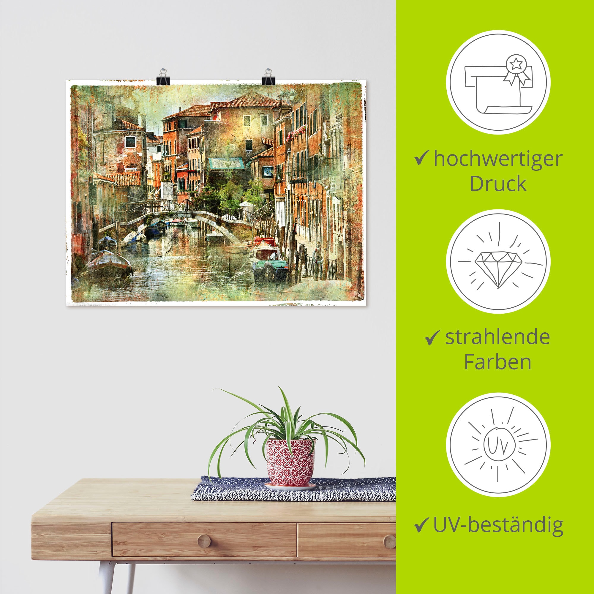 Artland Wandbild »Kanal in Venedig« Italien 1 Stk. tlg. als Leinwandbild, Poster in verschied. Größen