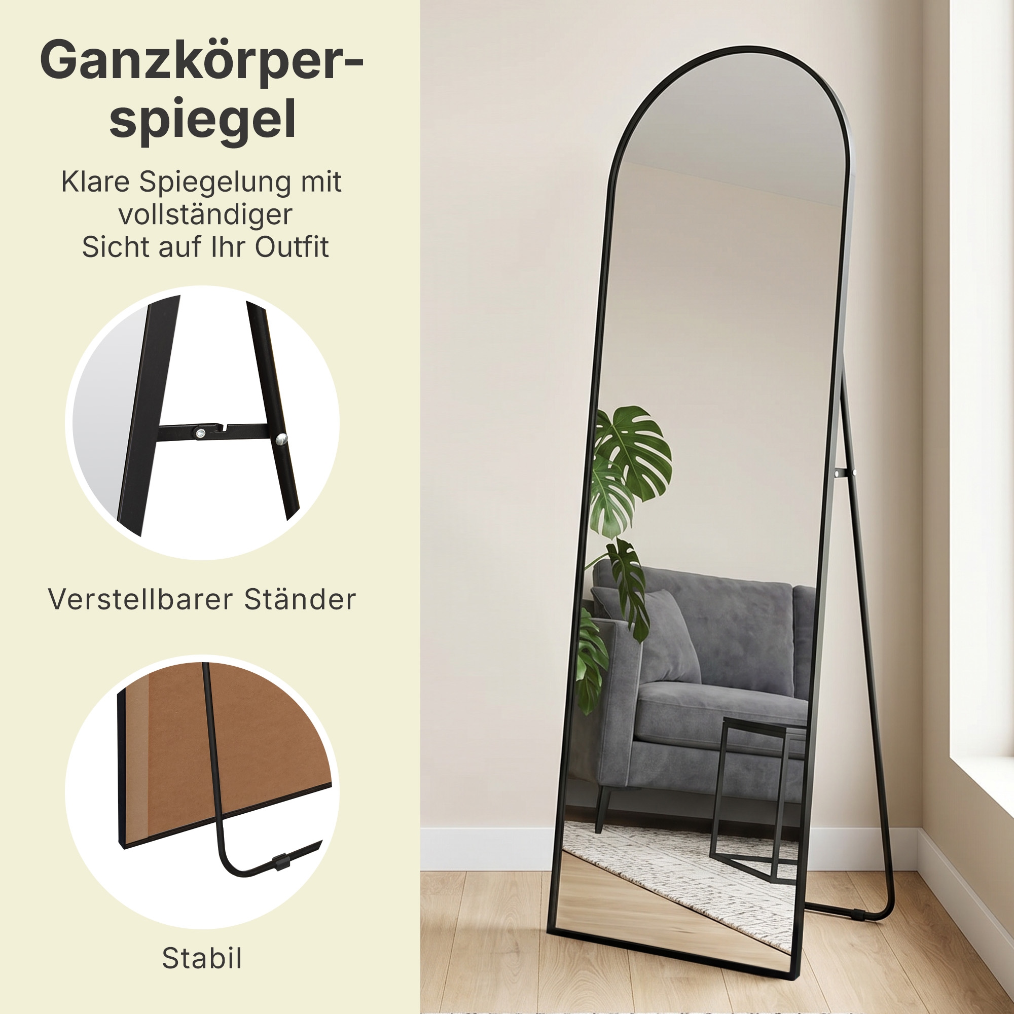 OTTO home »Standspiegel Addrik, wahlweise in 2 Größen 150x40cm oder 180x60cm« Ganzkörperspiegel mit Sicherheitsglas, in verschiedenen Farben