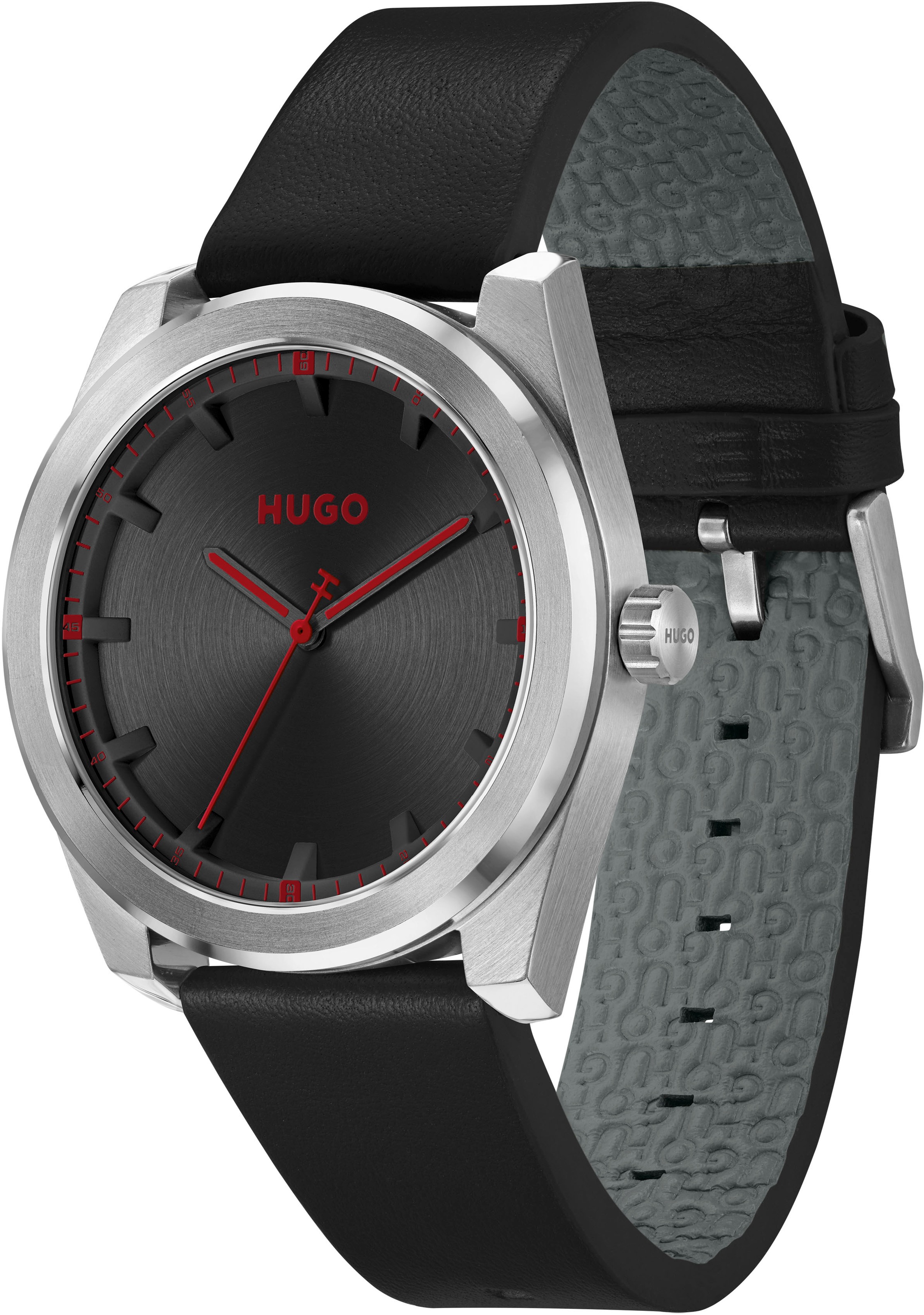 HUGO Quarzuhr »#BRIGHT«, Armbanduhr, Herrenuhr, Mineralglas, Lederarmband