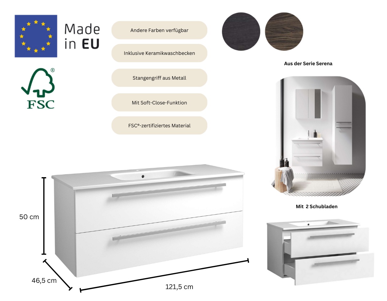 welltime Waschtisch »Serena« Breite 121,5 cm, Soft-Close-Funktion, FSC® günstig online kaufen