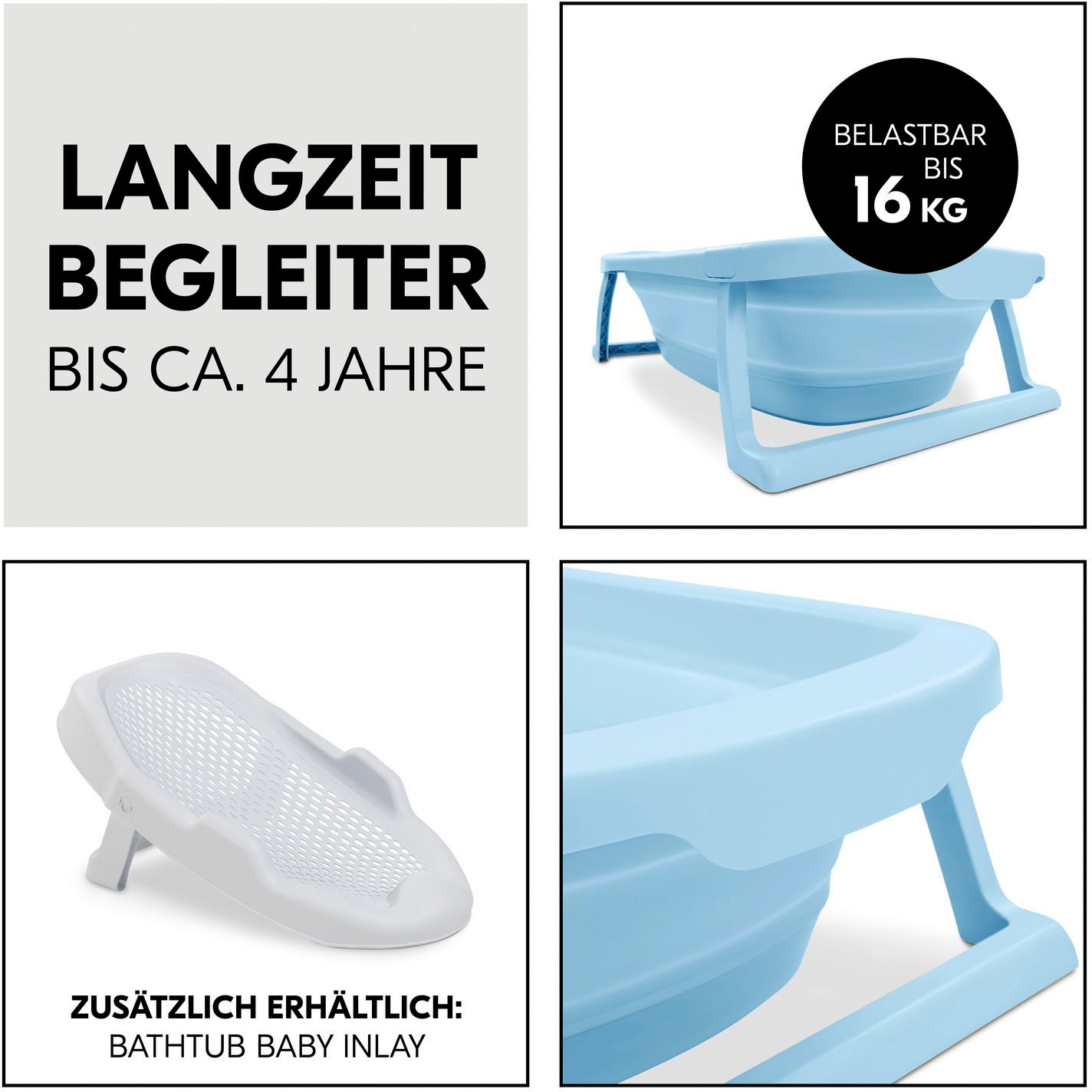 Hauck Babybadewanne »Wash N Fold M, Light Blue«, Faltbadewanne mit Wassertemperaturmessung am Ablaufstopfen