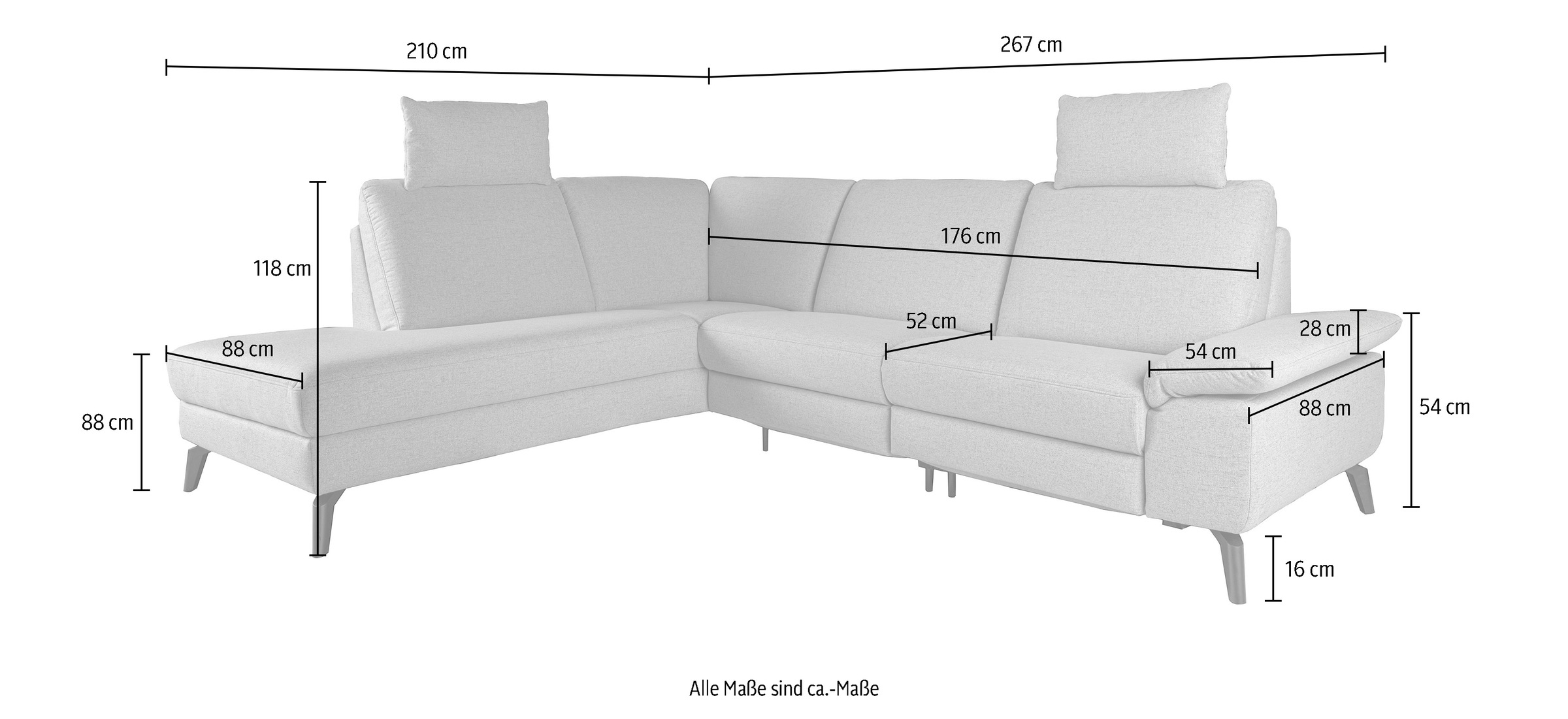 alina Ecksofa, inkl. Kopfstützen, wahlweise mit Relaxfunktion, Breite: 267 cm