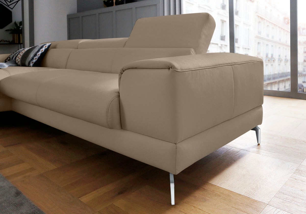 W.SCHILLIG Ecksofa »piedroo, Designsofa mit tollem Sitzkomfort, bequem und elegant, L-Form«, Kopfteilverstellung, wahlweise mit Sitztiefenverstellung, Breite 303cm
