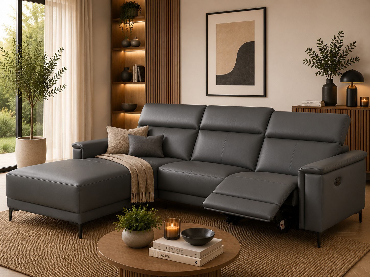 OTTO home Ecksofa »LUND, Naturleder, L-Form, 261cm, man./elektr. Relaxfunktion (USB-A)« und Kopfteilverstellung