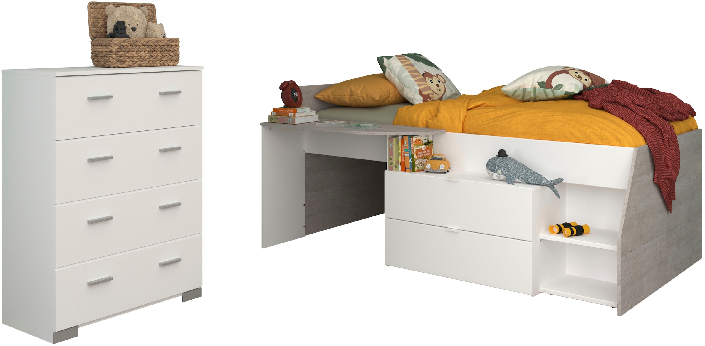 Parisot Jugendzimmer-Set »Parisot Milky 16« 2 Stk. tlg. viel Stauraum, halbhohes Hochbett