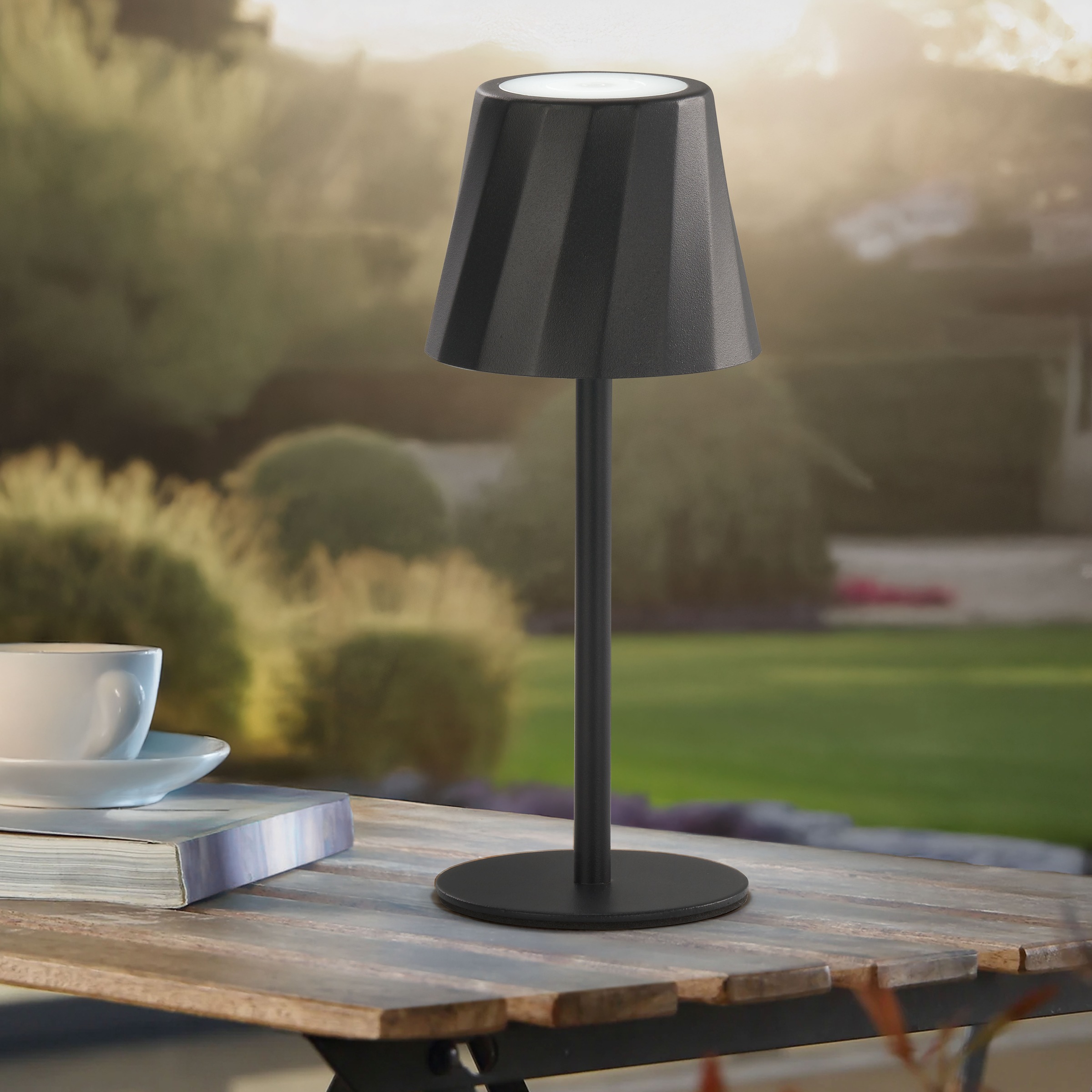 REALITY Leuchten LED Tischleuchte »DIAZ, Outdoor Akku Tischlampe Höhe 21 cm Ø 8,5 cm, IP44, Touchdimmer« LED-Board 1 Stk. Farbwechsler | warmweiß - kaltweiß CCT Lichtfarbe einstellbar 2700-6500K, 160 Lumen, 1,6W, USB Anschluss