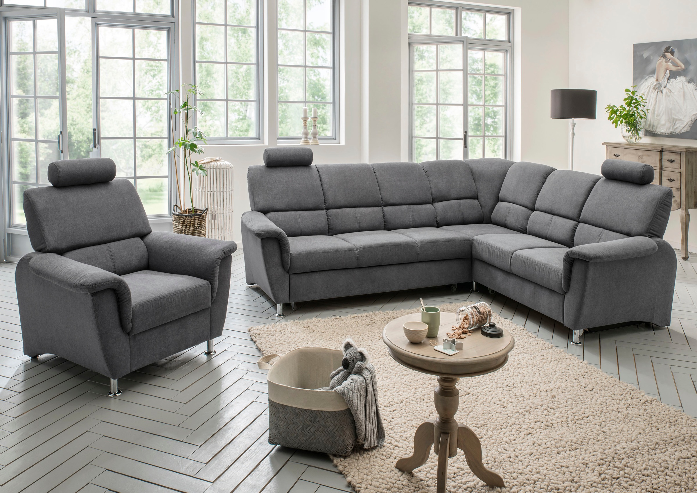 Home affaire Ecksofa »Pisa L-Form, mit Schlaffunktion, Stauraum, 2x höhenve günstig online kaufen