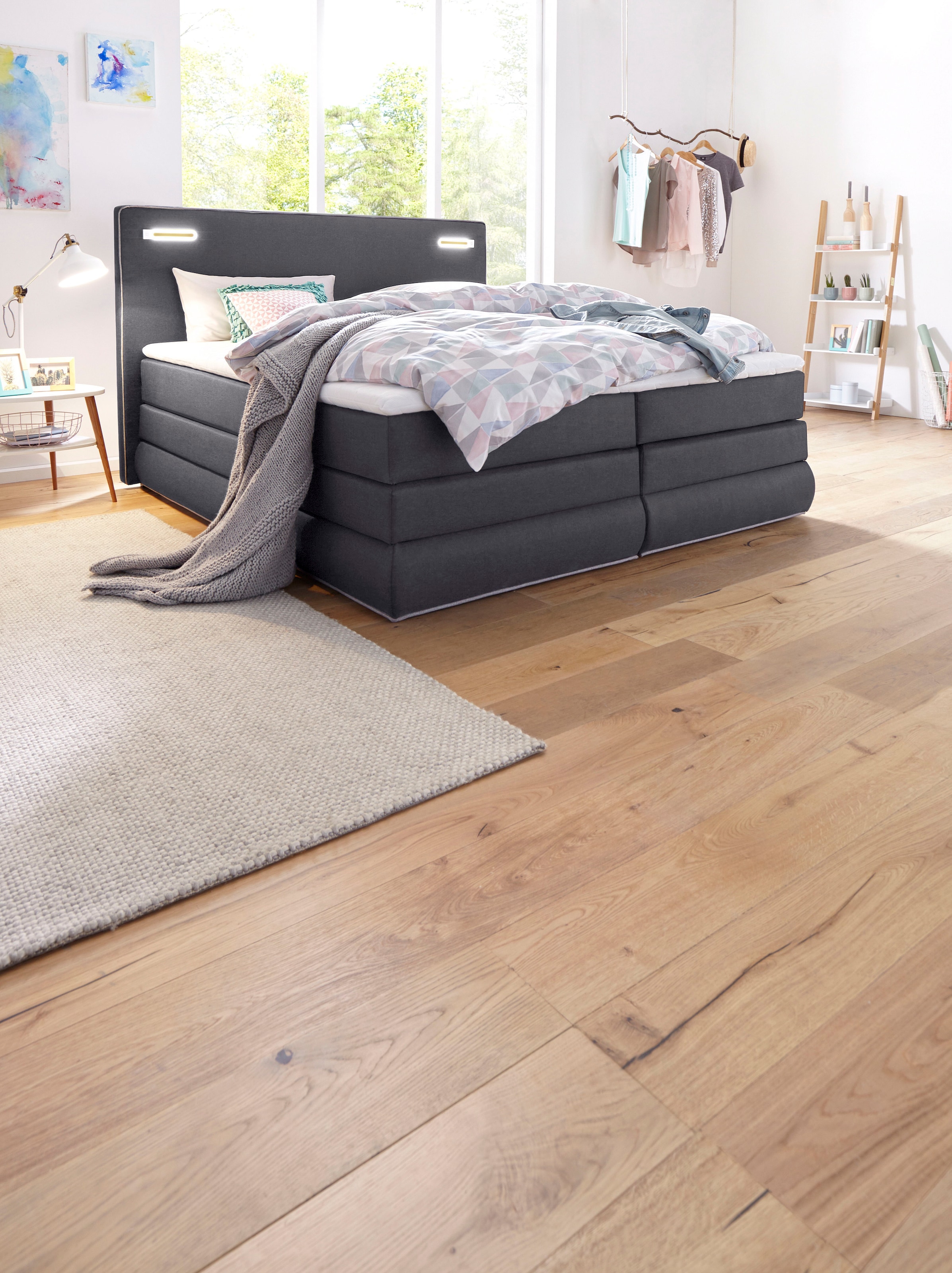 COLLECTION AB Boxspringbett »Ninoni mit Kaltschaummatratze«, inkl. Bettkasten, Topper und wahlweise mit LED-Beleuchtung