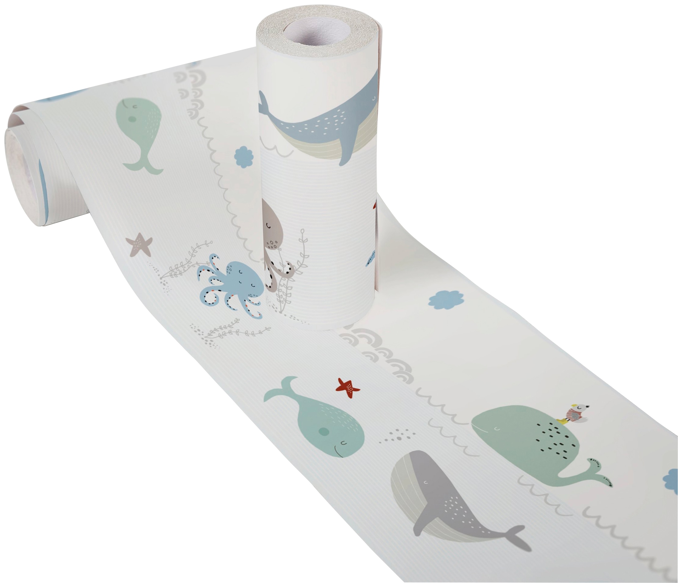 A.S. Création Bordüre »Ocean Party«, Motiv-abstrakt-naturalistisch, Tapete Kinder Bordüre Wale Fische Borte Wohnzimmer Design Kinderzimmer