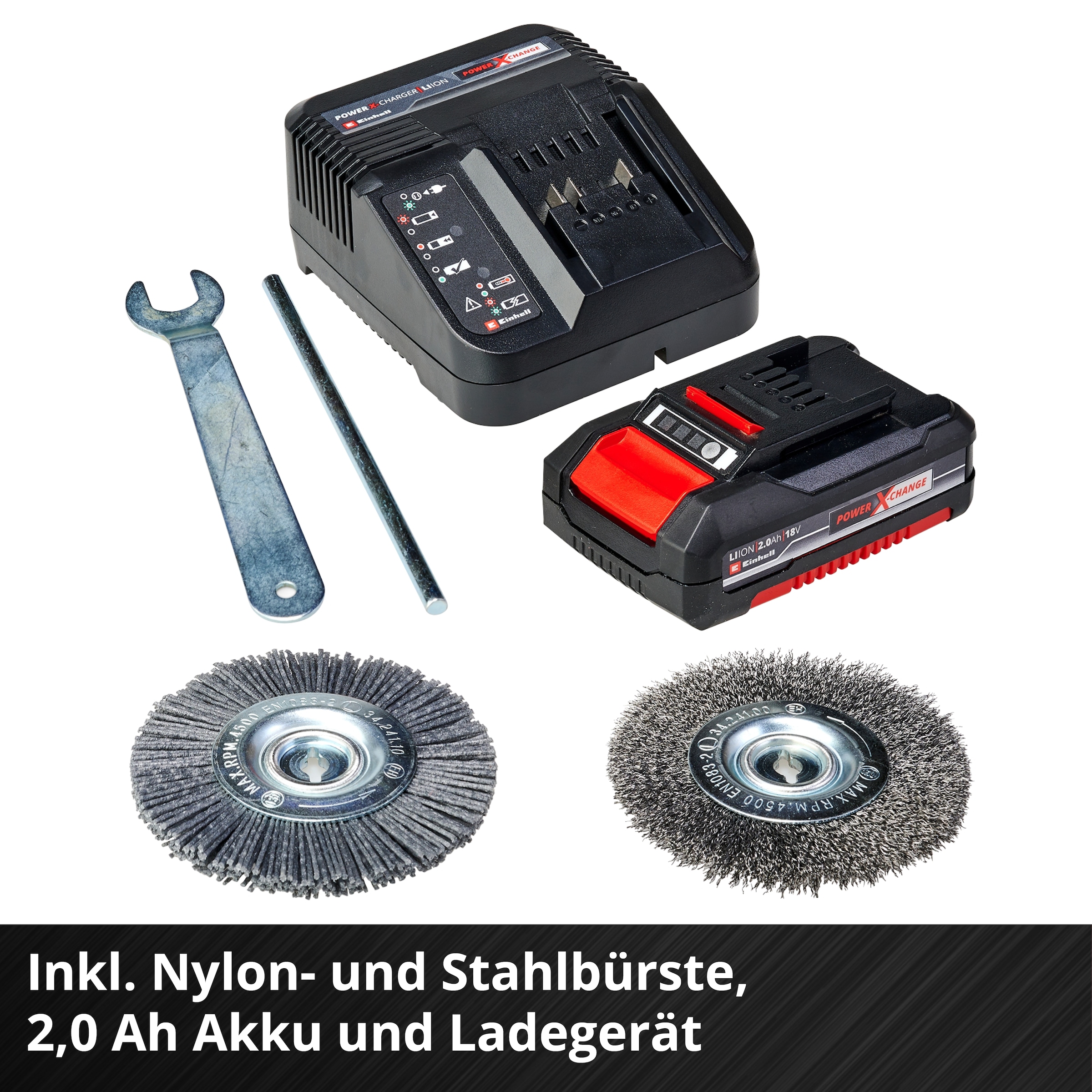 Einhell Akku-Fugenbürste »GC-CC 18 Li Kit«, inkl. Akku 18V/2,0 Ah, Ladegerät, Stahl- und Nylonbürste