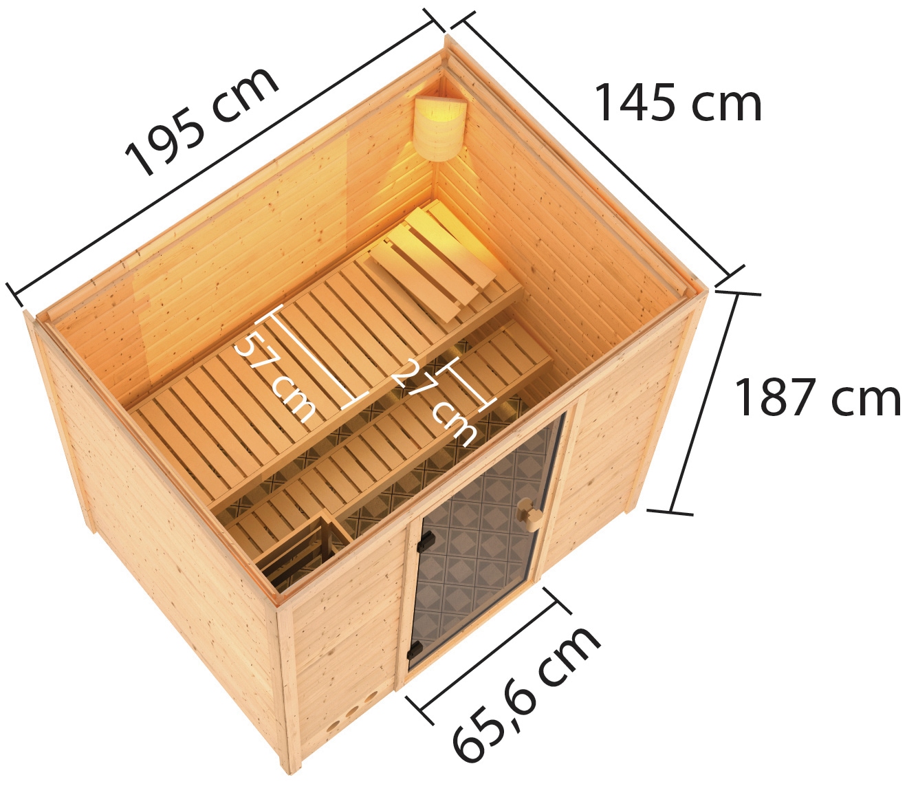 welltime Sauna »Sunie«, 3,6-kW-Plug & Play Ofen mit int. Steuerung