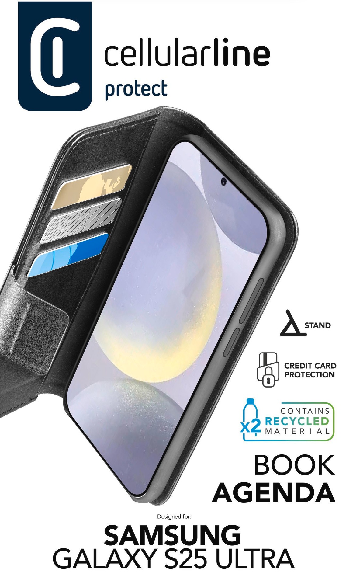 Cellularline Handyhülle »Book Agenda 2 Case für Samsung Galaxy S25 Ultra«, Backcover, Schutzhülle, Handyschutzhülle, Case, Schutzcase, stoßfest