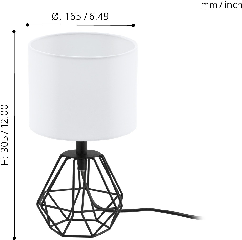 EGLO Tischleuchte »CARLTON 2«, 1 flammig, Leuchtmittel E14 | Leuchtmittel wechselbar-ohne Leuchtmittel, Vintage Tischleuchte, Nachttischlampe, Schwarz, weiß, Fassung: E14