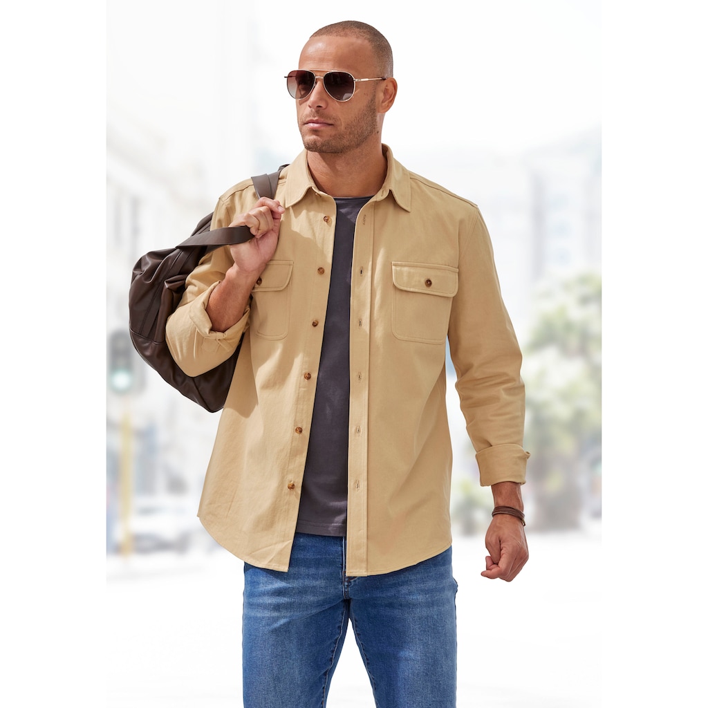 John Devin Langarmhemd »mit Brusttaschen,«, Overshirt, Regular Fit, Outdoorhemd aus reiner Baumwolle