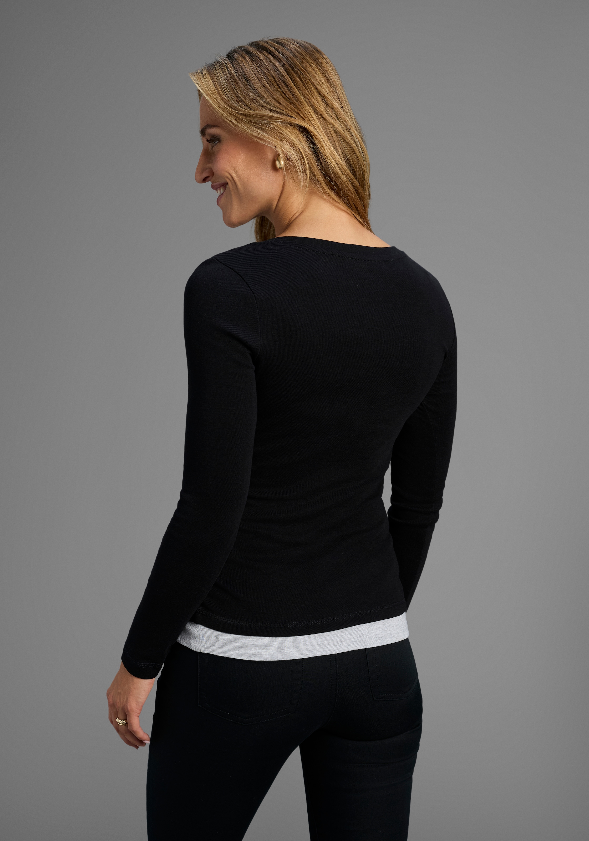 Flashlights 2-in-1-Langarmshirt figurbetonte Passform,  Rundhalsausschnitt,  elastisches Material