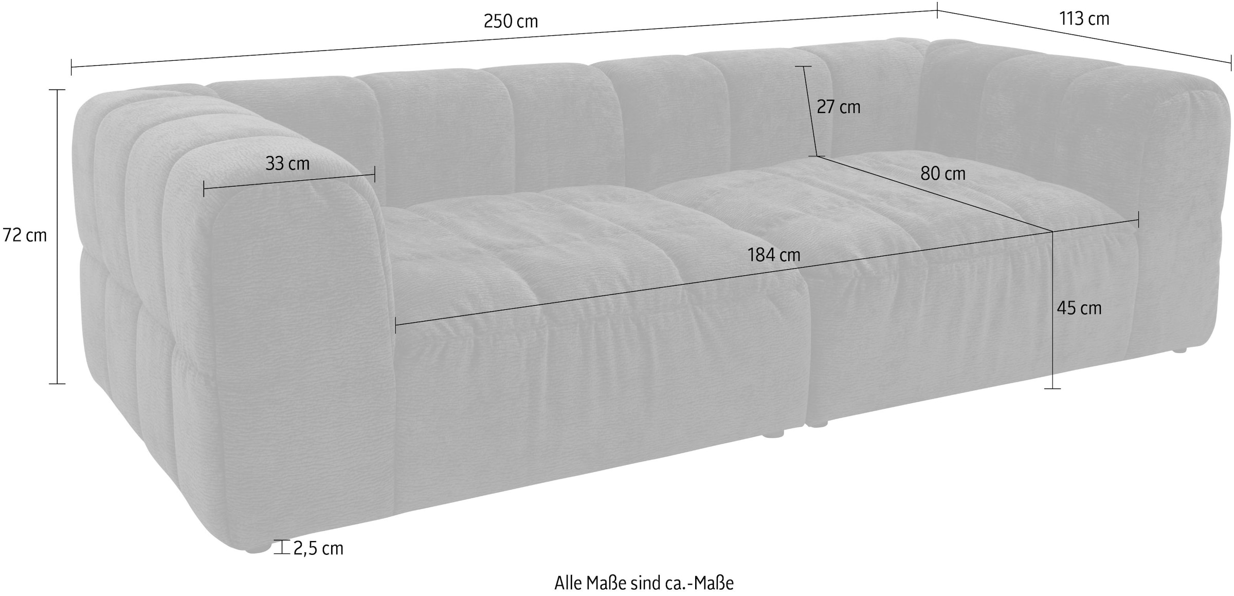 DOMO collection Big-Sofa »800019 Megasofa in 2 Breiten, Kassettensteppung, modern, Federkern«, (2 St.), Bigsofa mit Taschenfederkern und Kassettensteppung