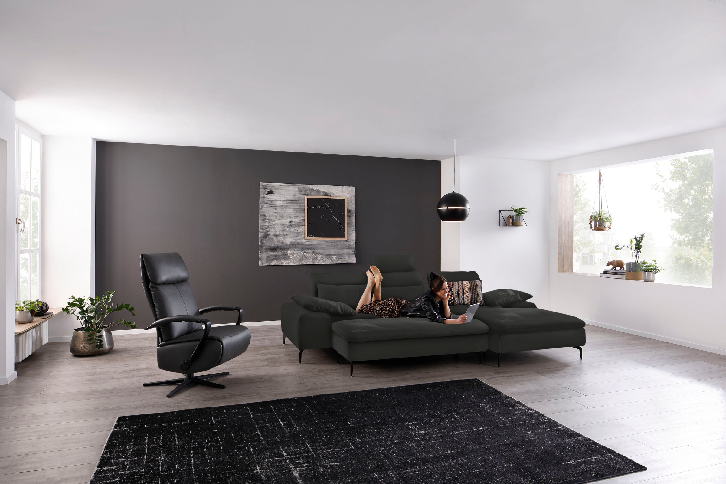 W.SCHILLIG Ecksofa »valentinoo, Designsofa, bequem, elegant und zeitlos, L-Form«, (Set), inklusive Hocker, mit Sitztiefenverstellung, Breite 299 cm