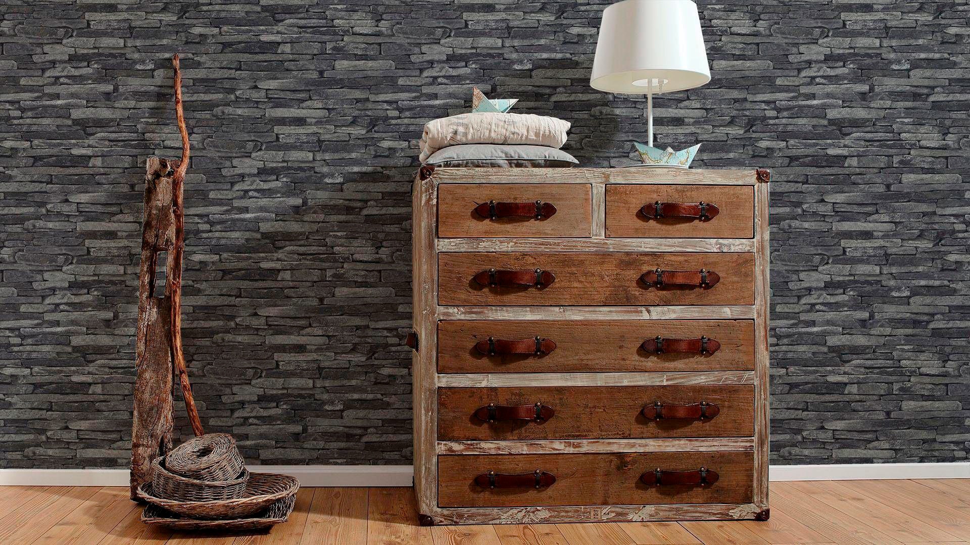living walls Vliestapete »Best of Wood`n Stone 2nd Edition«, Steinoptik-gemustert-Motiv, Modern Tapete Stein Tapeten Wohnzimmer Schlafzimmer Flur Design Optik