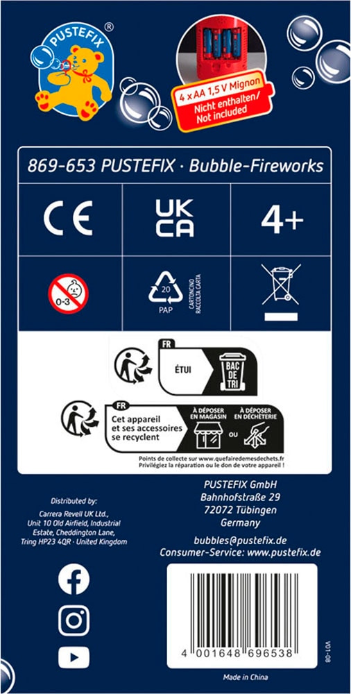 PUSTEFIX Seifenblasen Kanone »Bubble Feuerwerk«, mit LED-Licht
