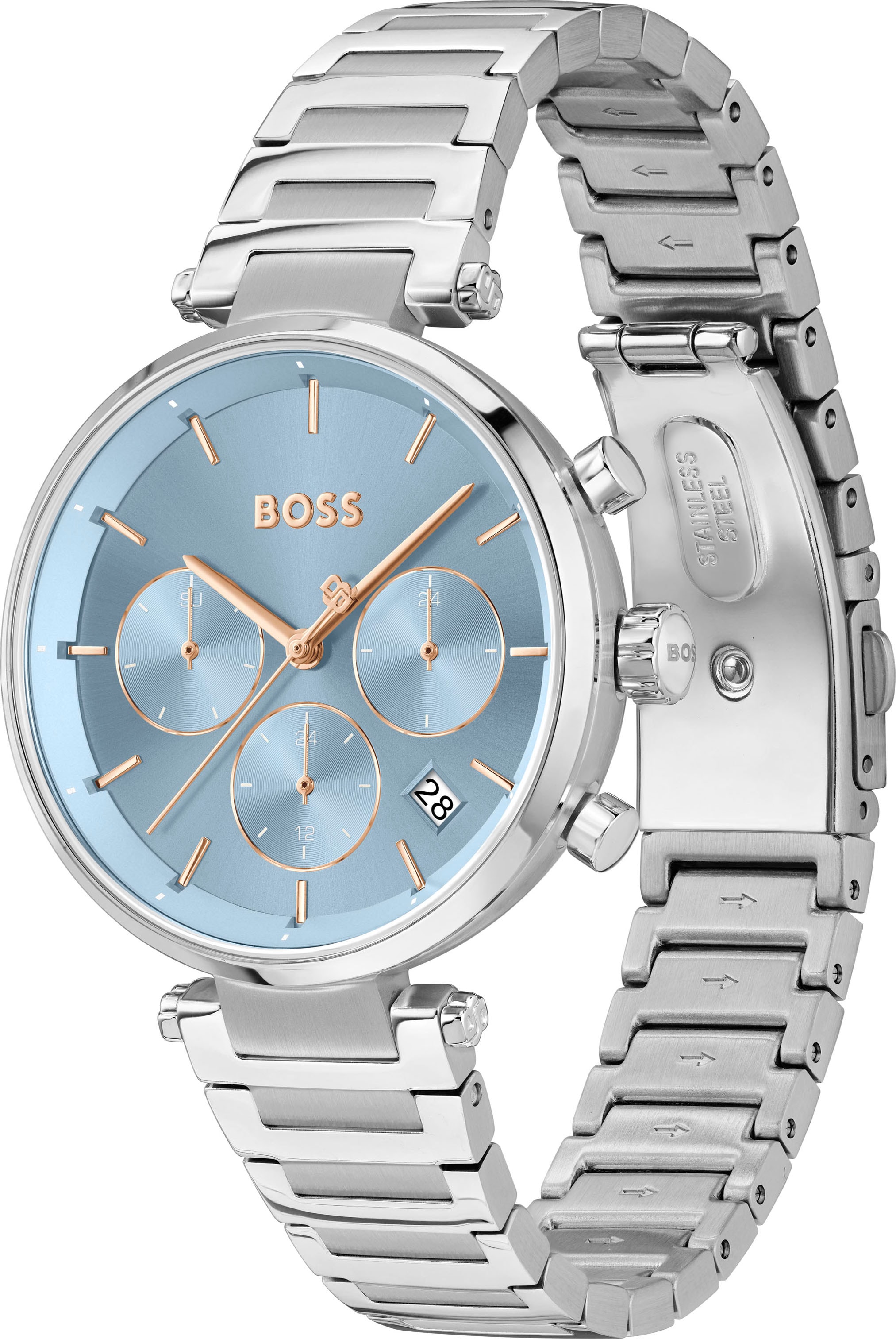 BOSS Multifunktionsuhr »MAJESTY SPORT«, Quarzuhr, Armbanduhr, Damenuhr, Edelstahlarmband, analog