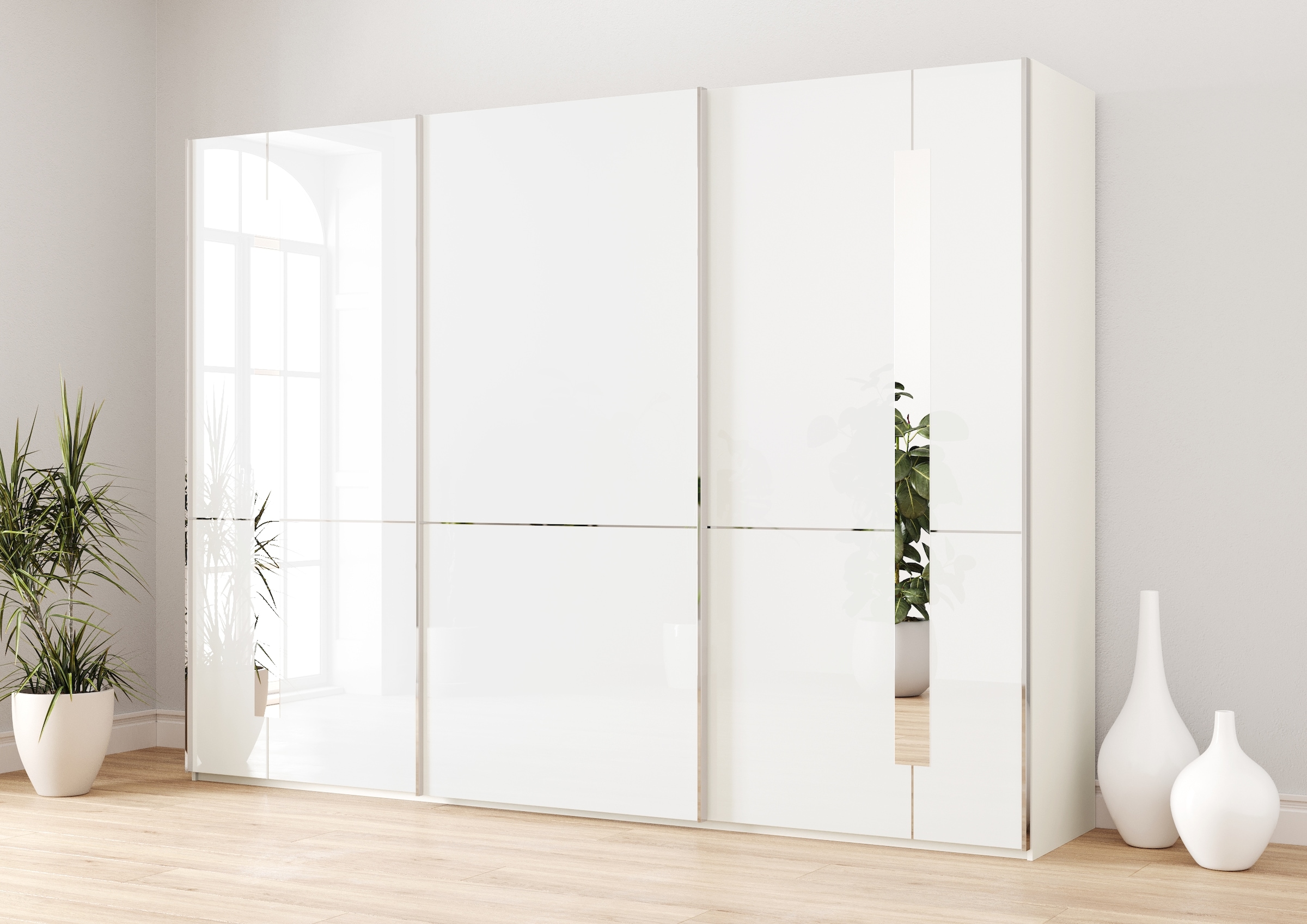 Musterring Schwebetürenschrank »Imola W«, inkl. Einlegeböden und Kleiderstangen, mit Glastüren inkl. Zierspiegel