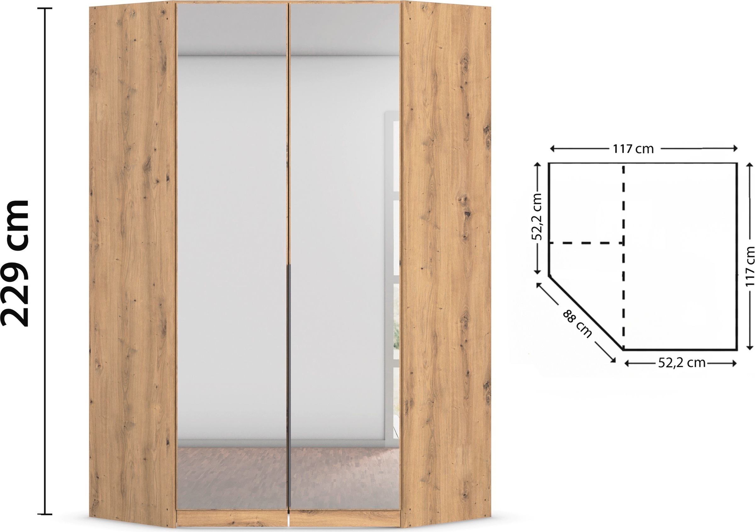 rauch Eckkleiderschrank »Kleiderschrank Schrank Ankleidezimmer Schlafzimmer Garderobe AGORDO«, (in zwei Griff-Farben), mit Spiegeltüren, voll ausgestattet mit viel Stauraum MADE IN GERMANY