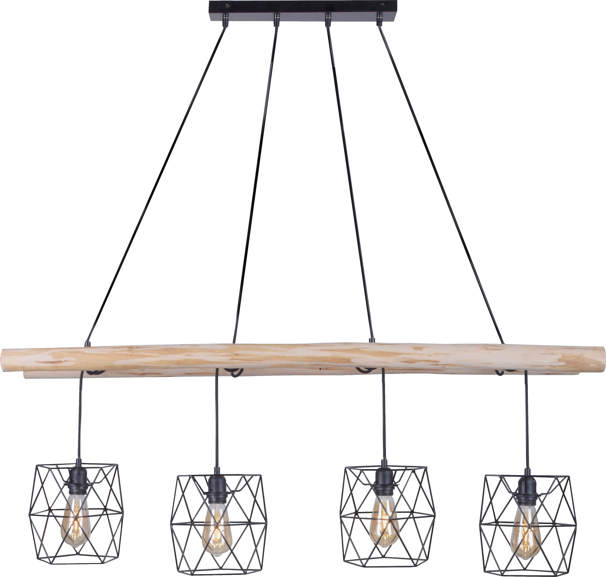 Leuchten Direkt LED Pendelleuchte 4 Holz; online rustikalem Kombination aus kaufen flammig-flammig, lack. Leiter-Optik »EDGAR«, Metallkörbchen 