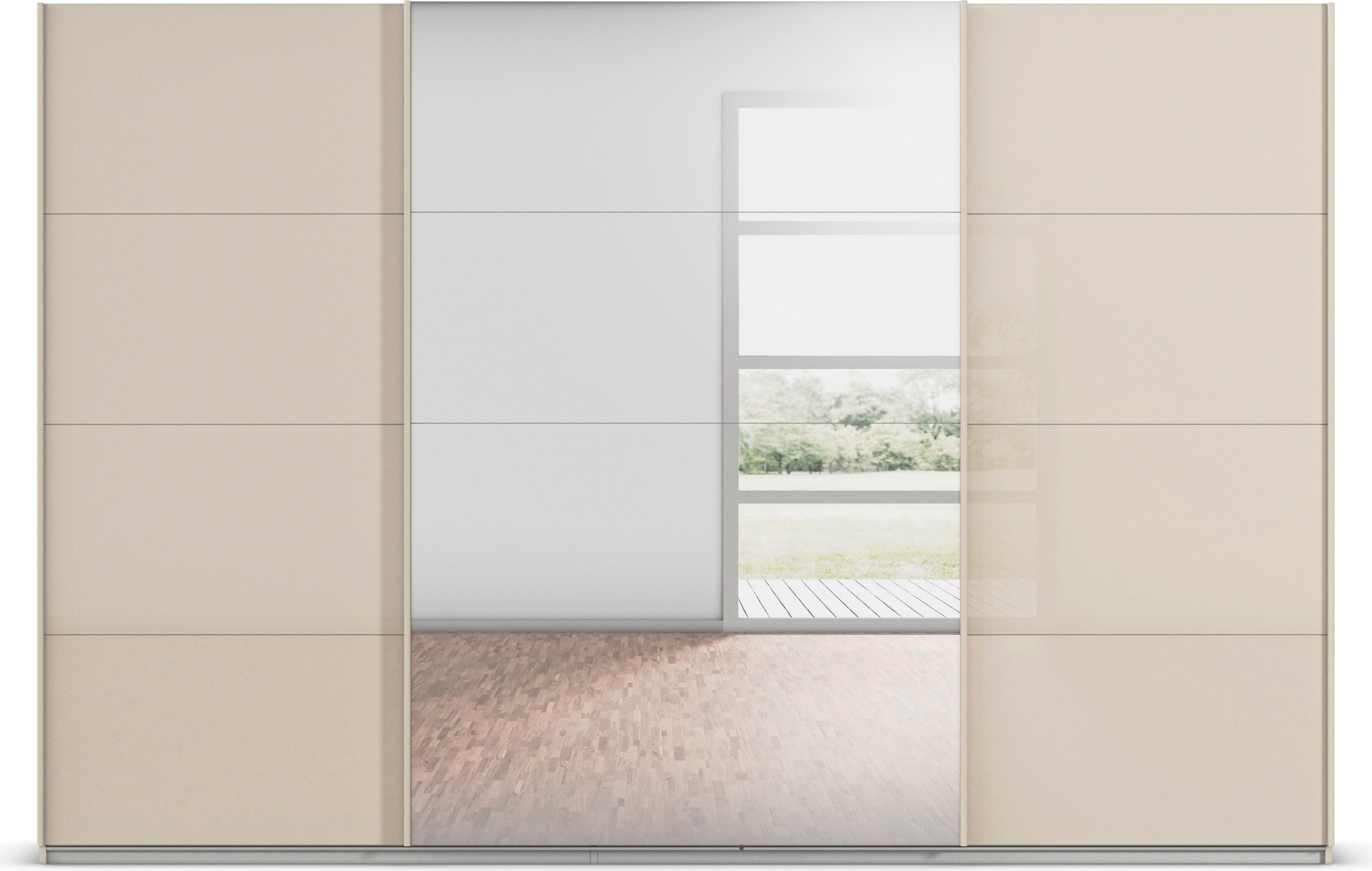 rauch Schwebetürenschrank »Kleiderschrank Kleiderschränke Schrank Garderobe AGORDO mit Glasfront«, durchdachte Innenausstattung, in 4 Breiten und 2 Höhen MADE IN GERMANY
