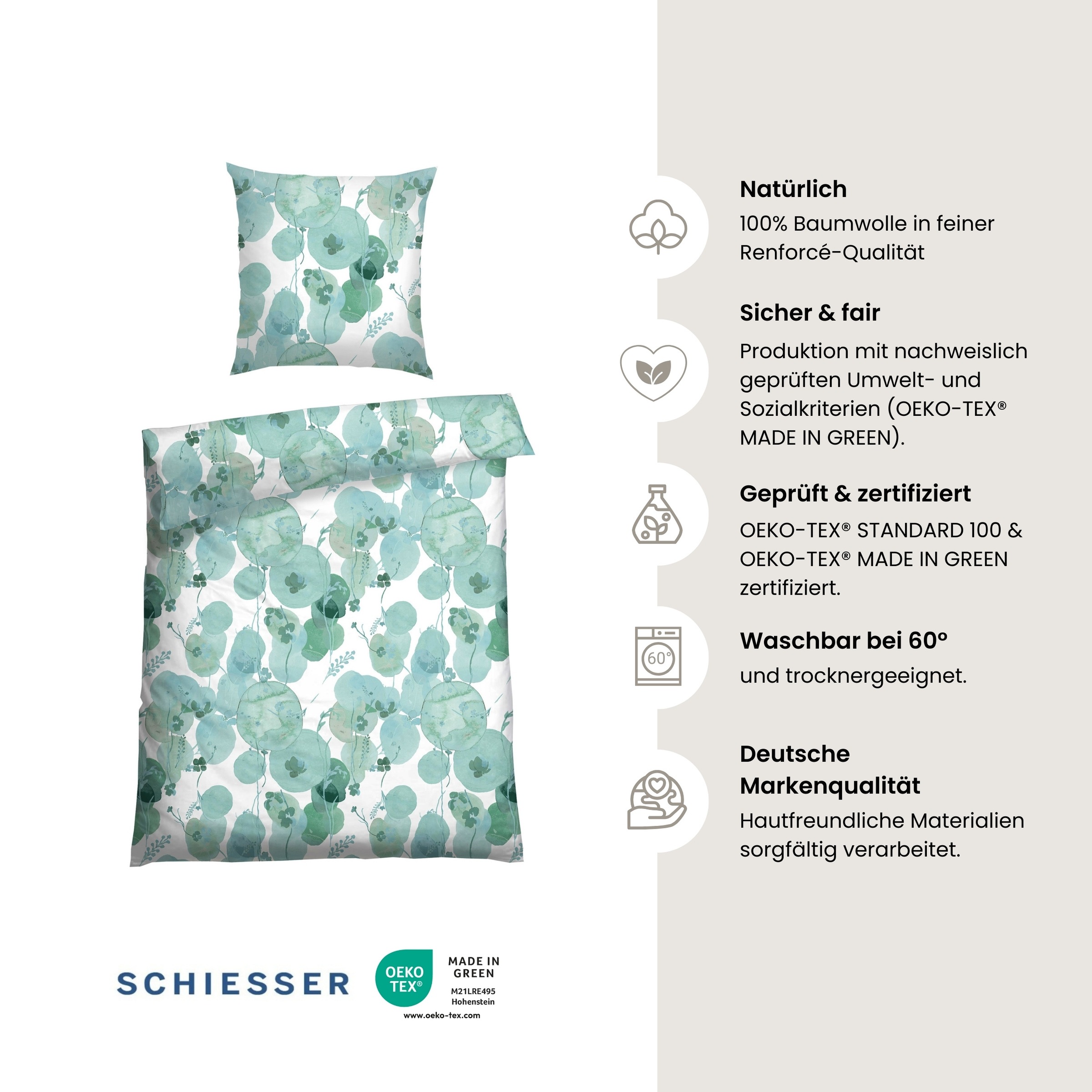 Schiesser Bettwäsche »Mia aus weicher Baumwolle mit floralem Muster« 2 MADE IN GREEN by OEKO-TEX®
