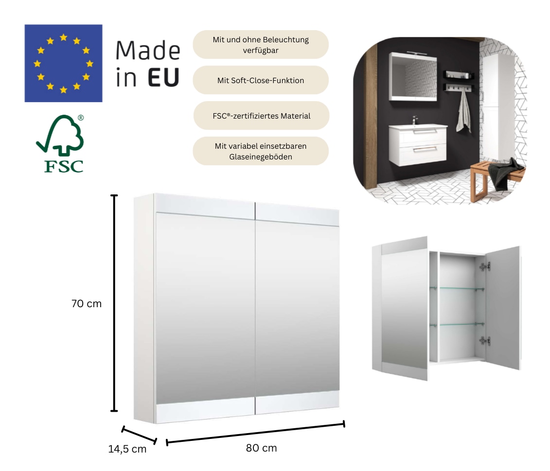 welltime Badezimmerspiegelschrank »Serena Retro«, FSC®-zertifiziertes Material, Breite 81,5 cm