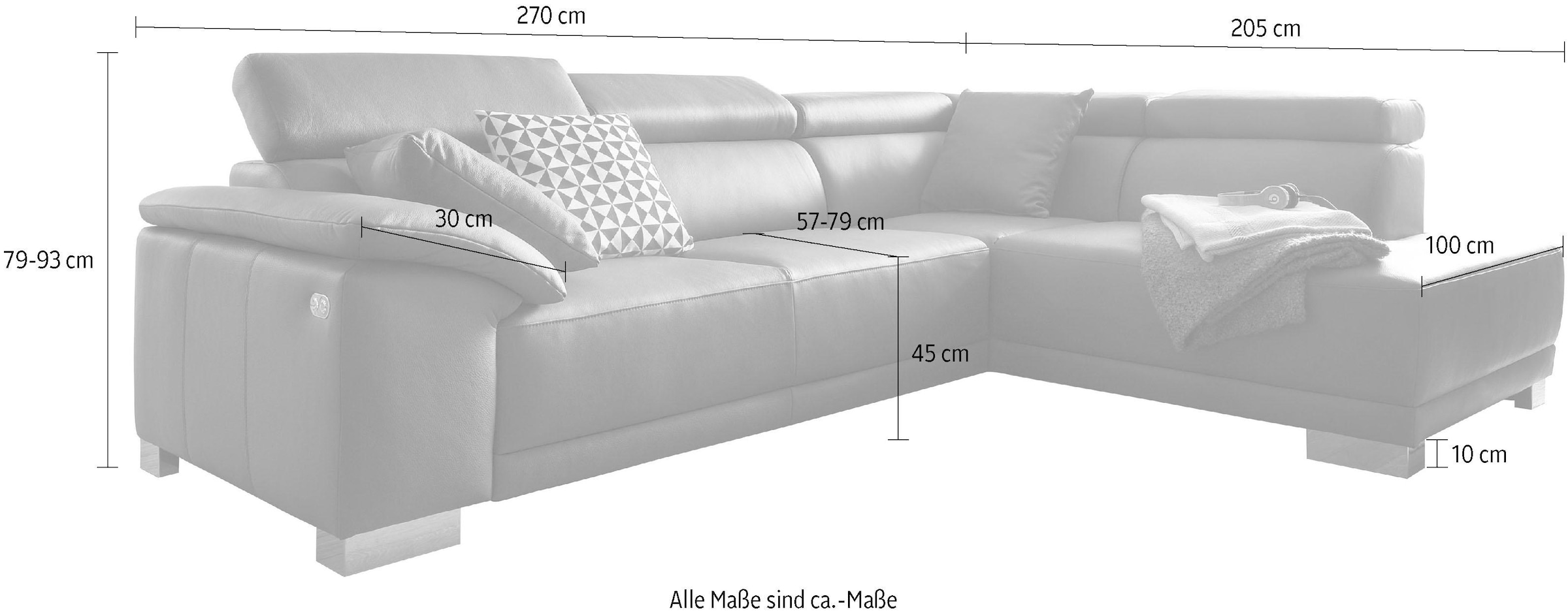 3C Candy Ecksofa, Kopfteilverstellung, wahlweise Raten auf Sitzvorzug, elektronischem Dickleder in kaufen