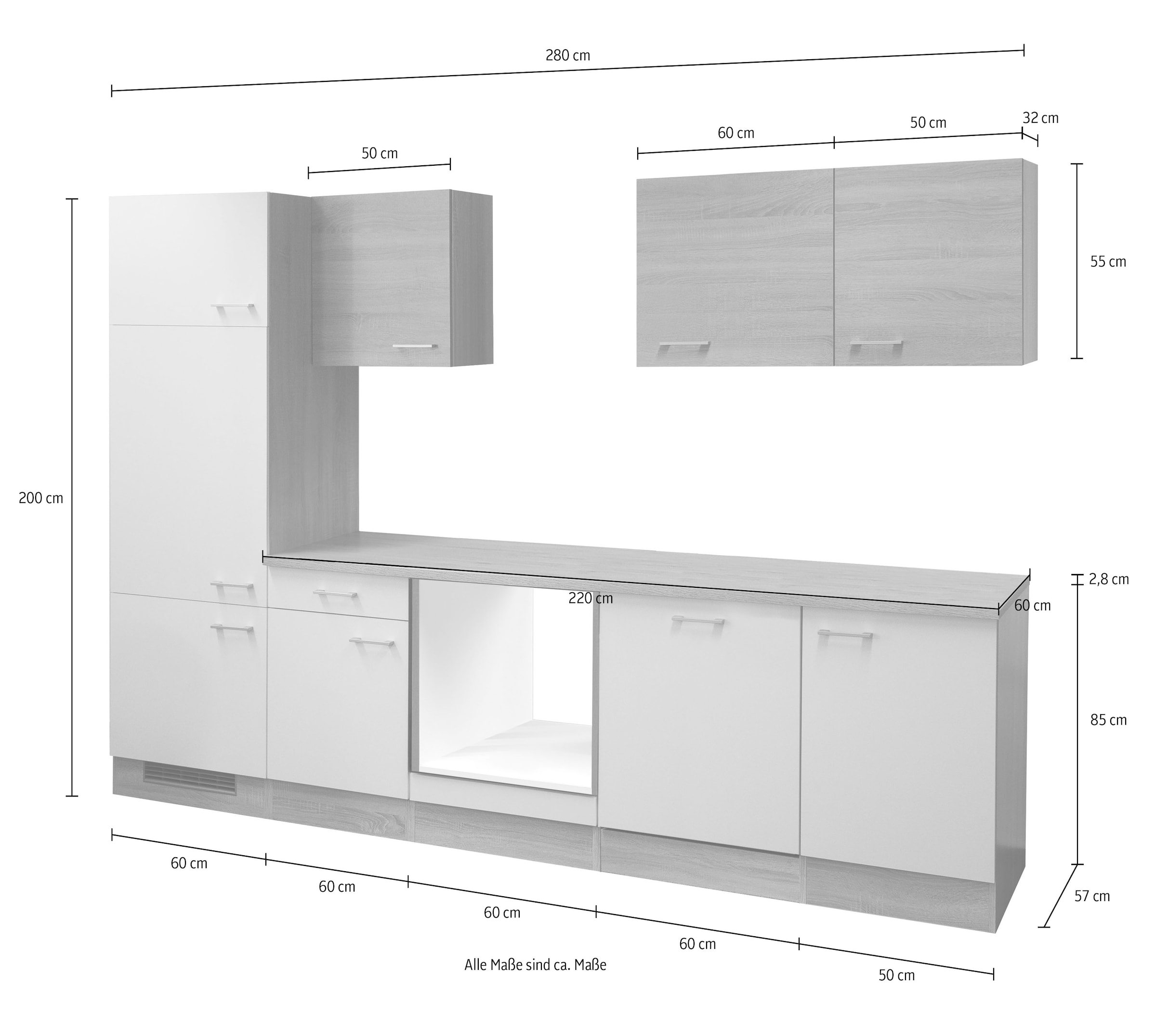 Flex-Well Küchenzeile »L-280-2306-028-SAMOA«, (L-280-2306-028-SAMOA), Gesamtbreite 280 cm