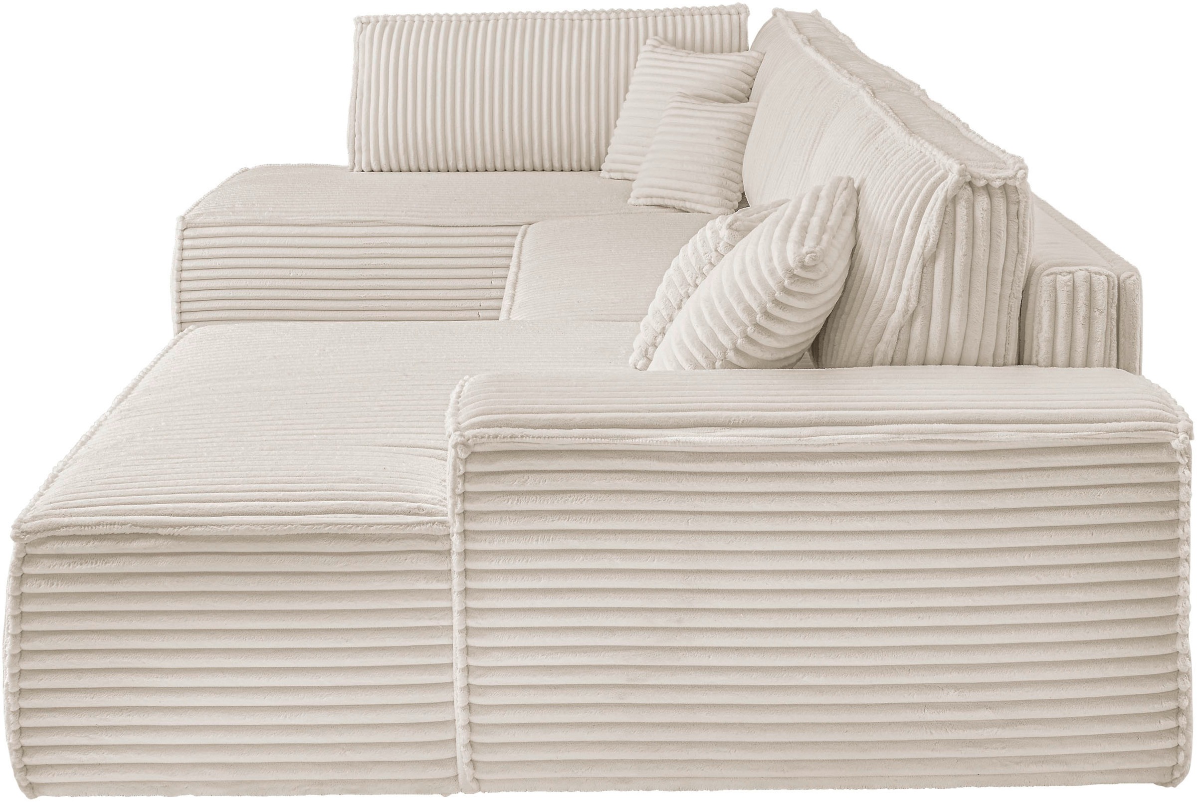 andas Wohnlandschaft »FINNLEY U-Form XXL 329 cm, Schlafsofa, Schlaffunktion m. Bettkasten«, (194/139 cm), Bouclé, Struktur und Cord