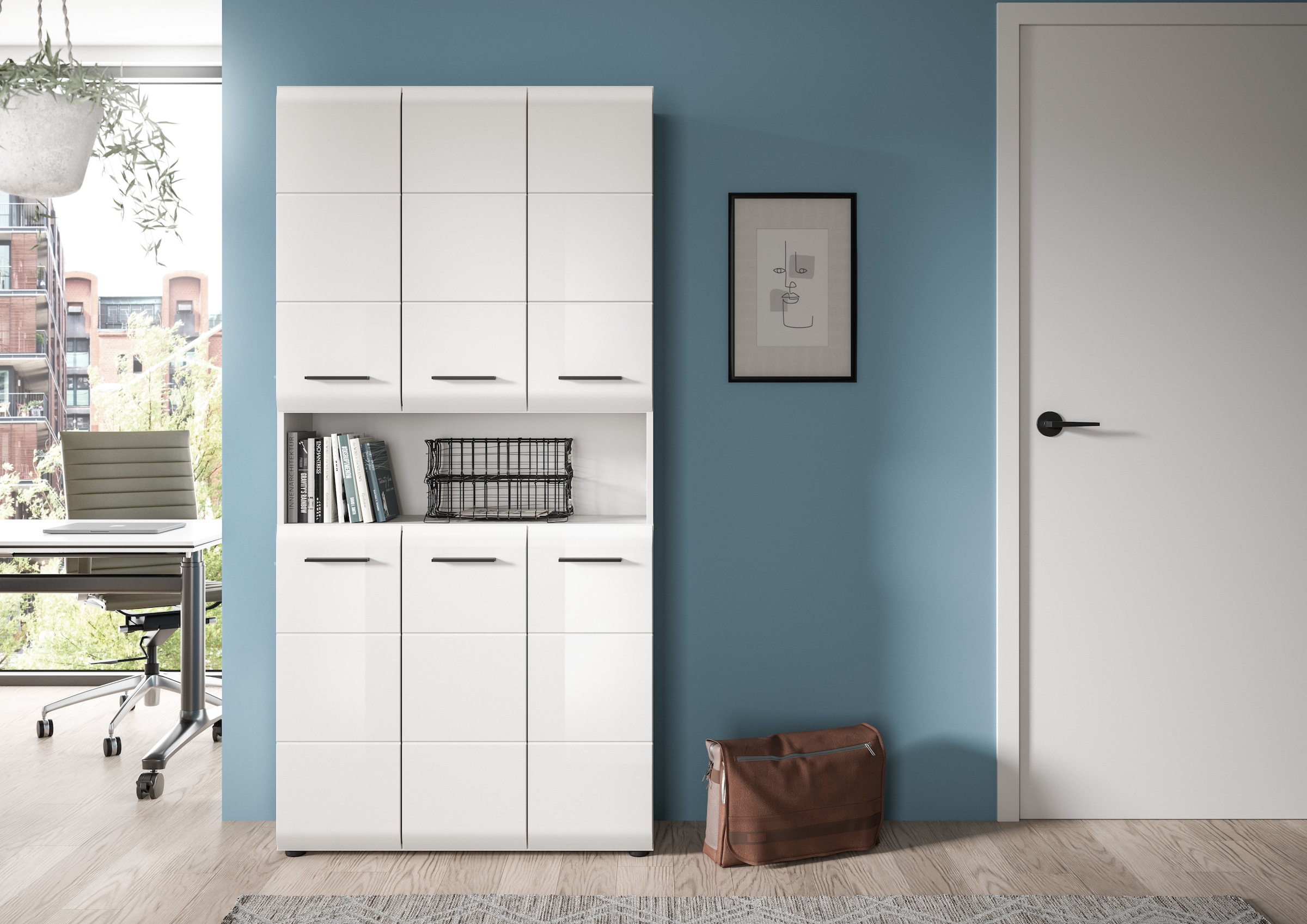 INOSIGN Stauraumschrank 1 Stk. tlg. Florenz, Mehrzweckschrank, Weiß Hochglanz Tiefzieh, 13 Fächer