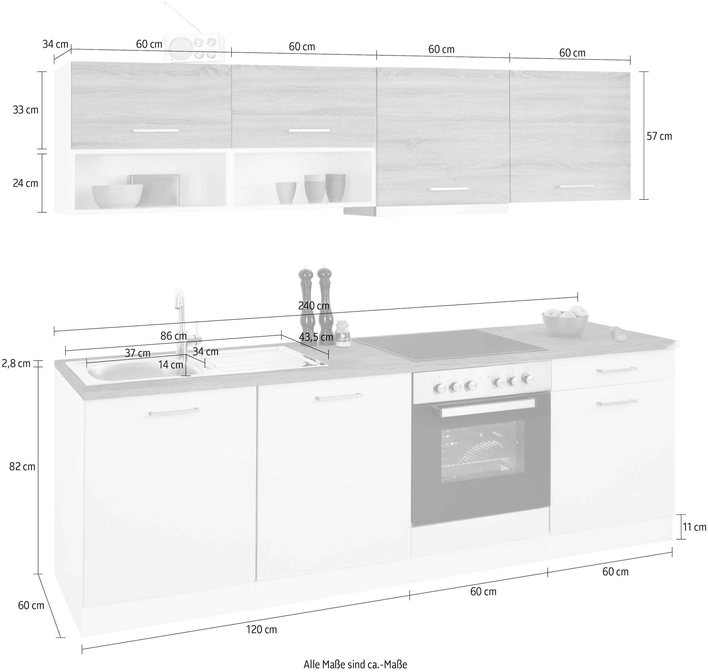 KOCHSTATION Küchenzeile »KS-Visby«, mit E-Geräten, Breite 240 cm