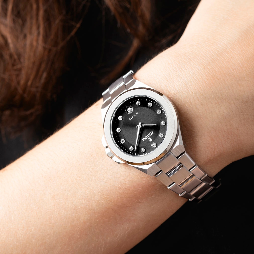 Festina Quarzuhr »Mademoiselle«, Armbanduhr, Damenuhr, Edelstahlarmband, analog, Tag, Zirkonia (synth.)