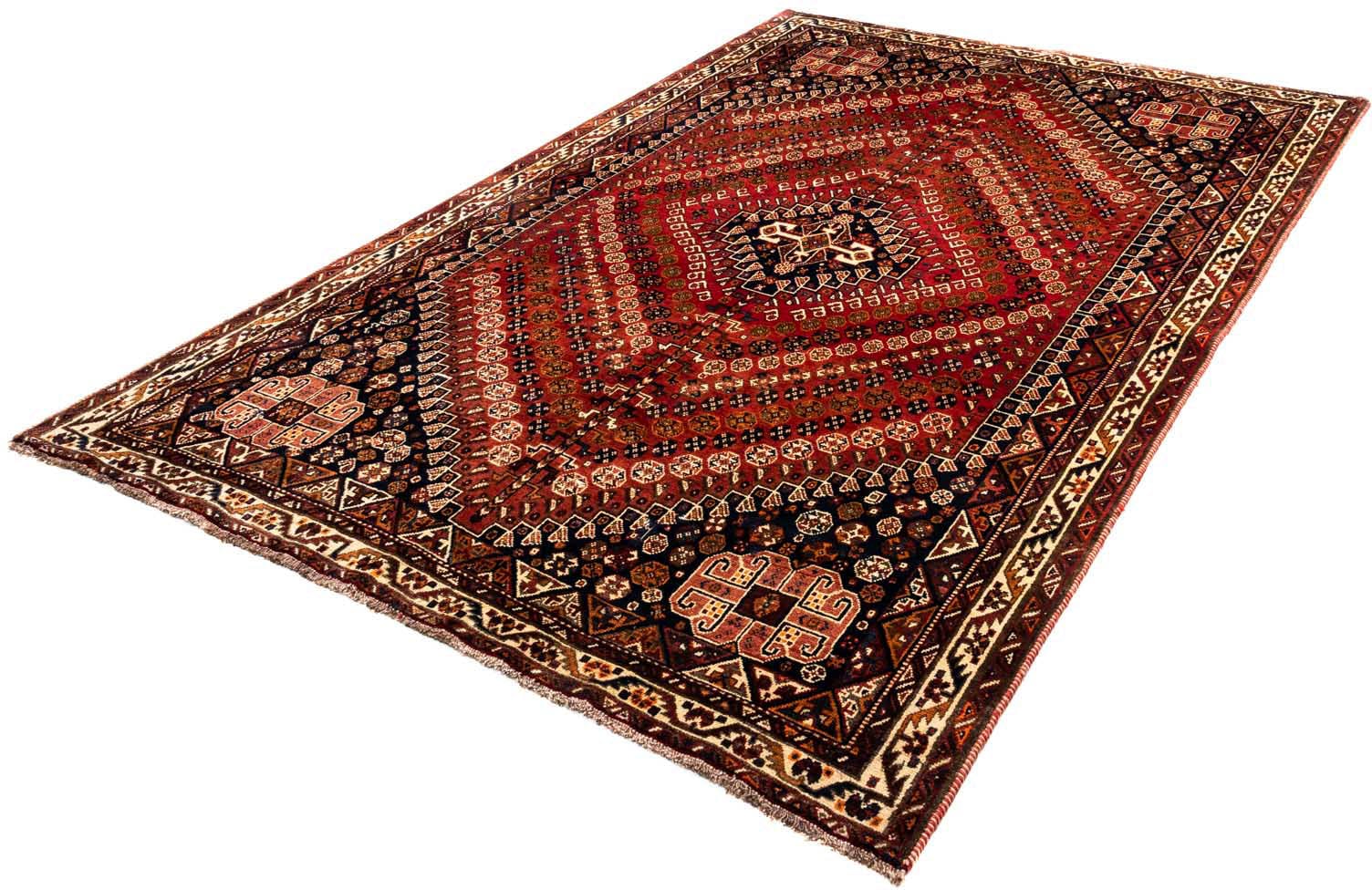 Wollteppich „Shiraz Medaillon 253 x 164 cm“, rechteckig, Unikat mit Zertifikat Rot 1 mm B/L: 164 cm x 253 cm – 1 mm