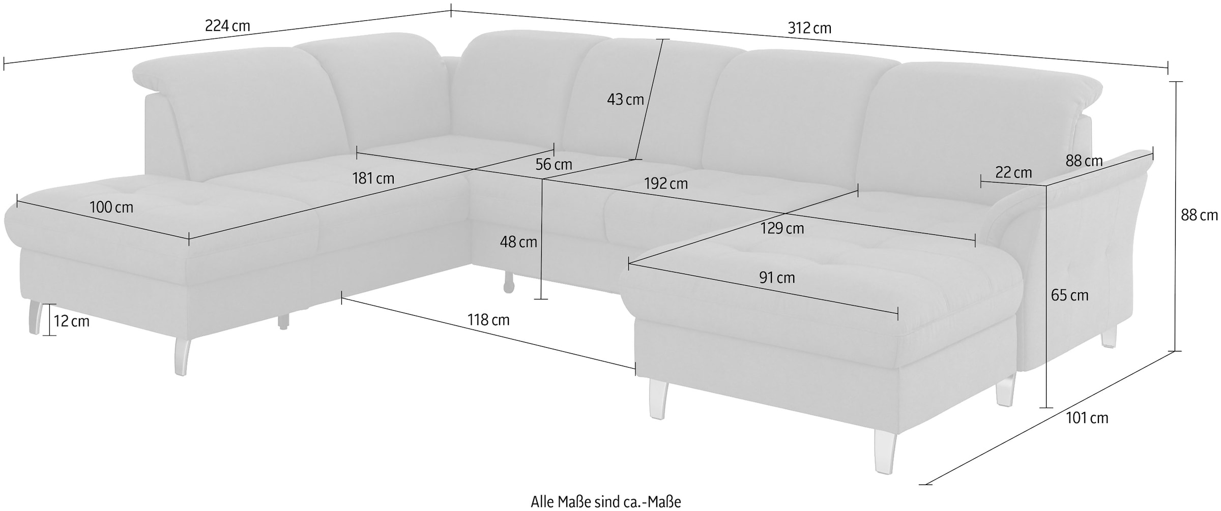 sit&more Wohnlandschaft »Maggiore U-Form«, wahlweise mit Kopfteilverstellung, Bettfunktion und Stauraum