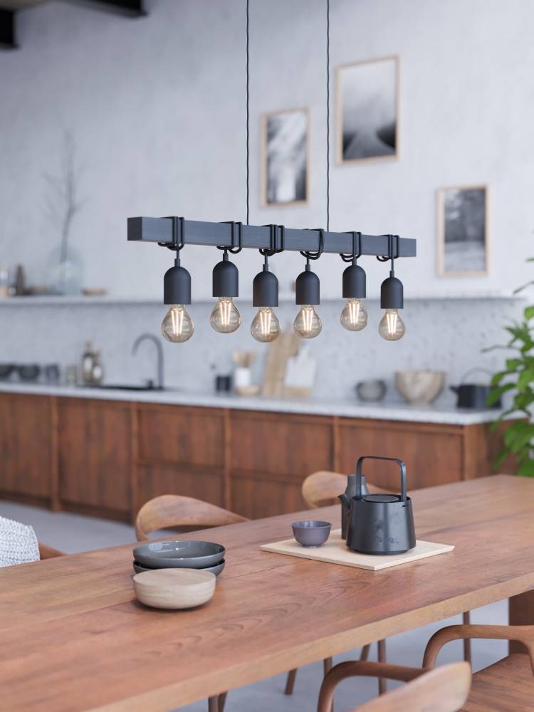 EGLO Hängeleuchte »TOWNSHEND Hängelampe Vintage, Holz und Stahl, IP20, E27, günstig online kaufen