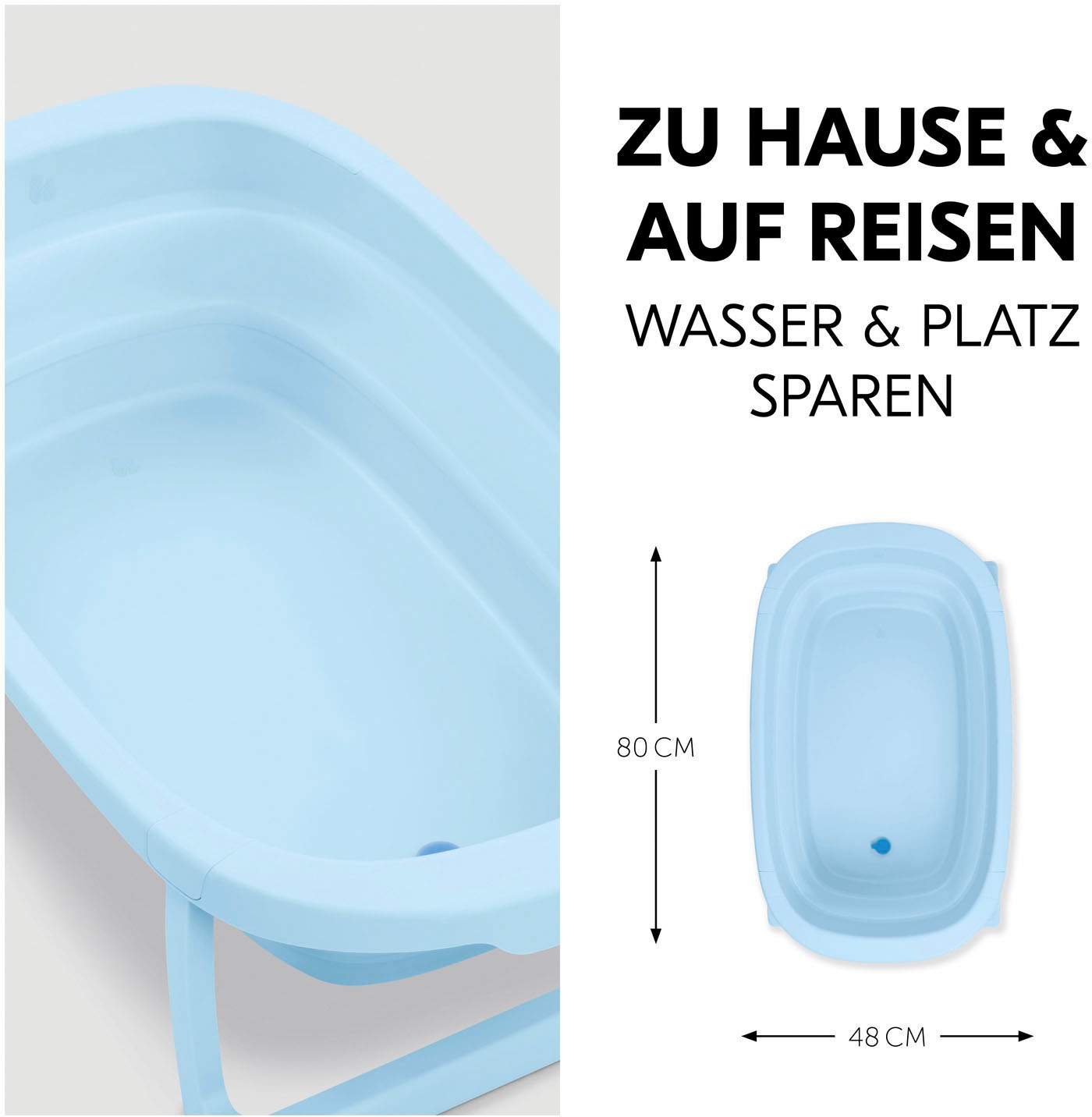 Hauck Babybadewanne »Wash N Fold M, Light Blue«, Faltbadewanne mit Wassertemperaturmessung am Ablaufstopfen