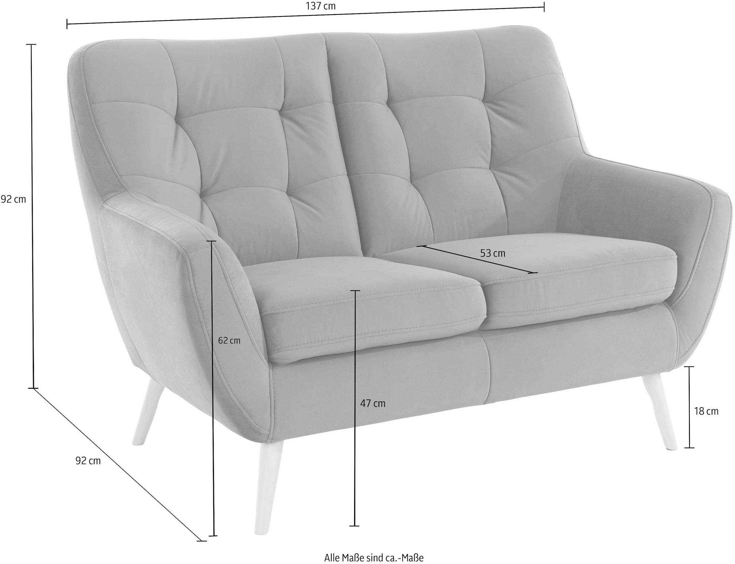 exxpo - sofa fashion 2-Sitzer »Scandi, bequem, aufwendige Rückenpolsterung für mehr Sitzkomfort«, akuelle Farben in hochwertige Bezugsqualitäten, Holzfuß