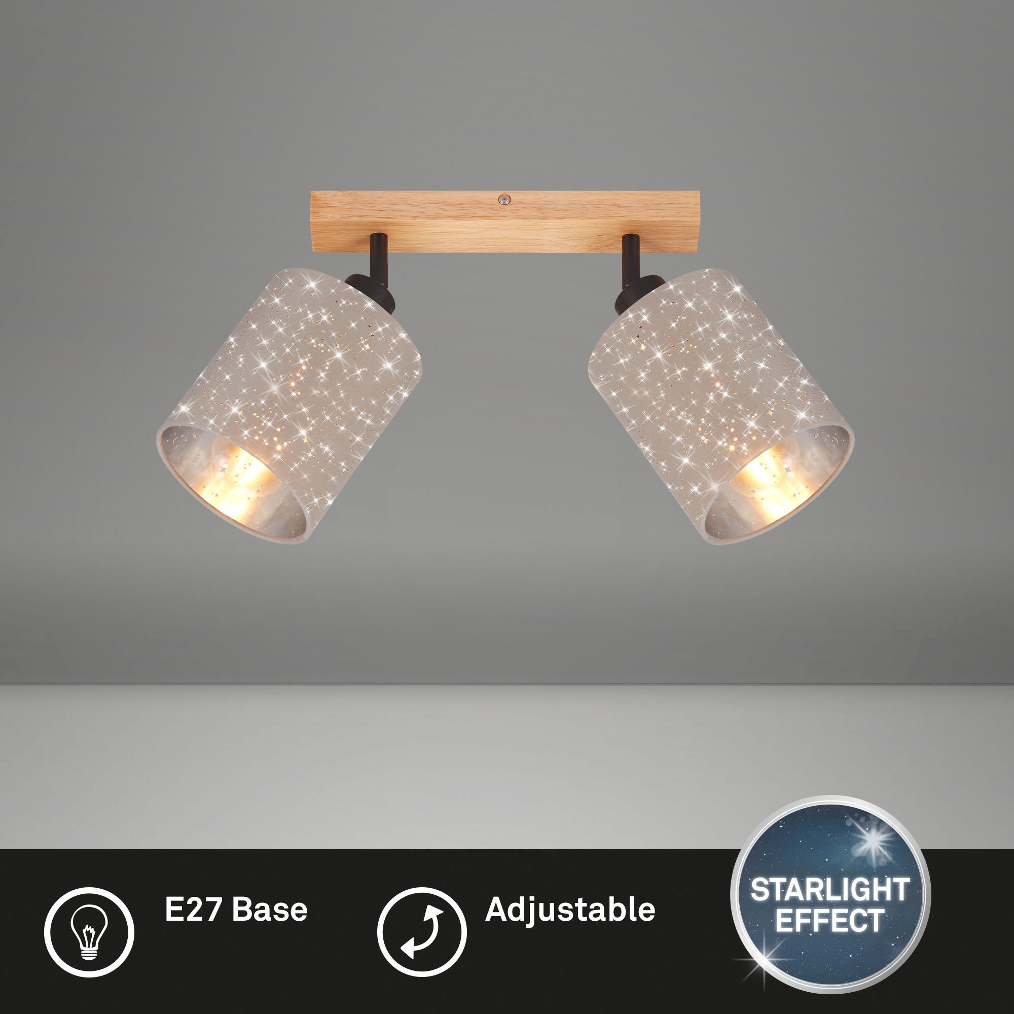 Briloner Leuchten Deckenspot »Spotleuchte, taupe, Holz, 2xE27 exkl.«