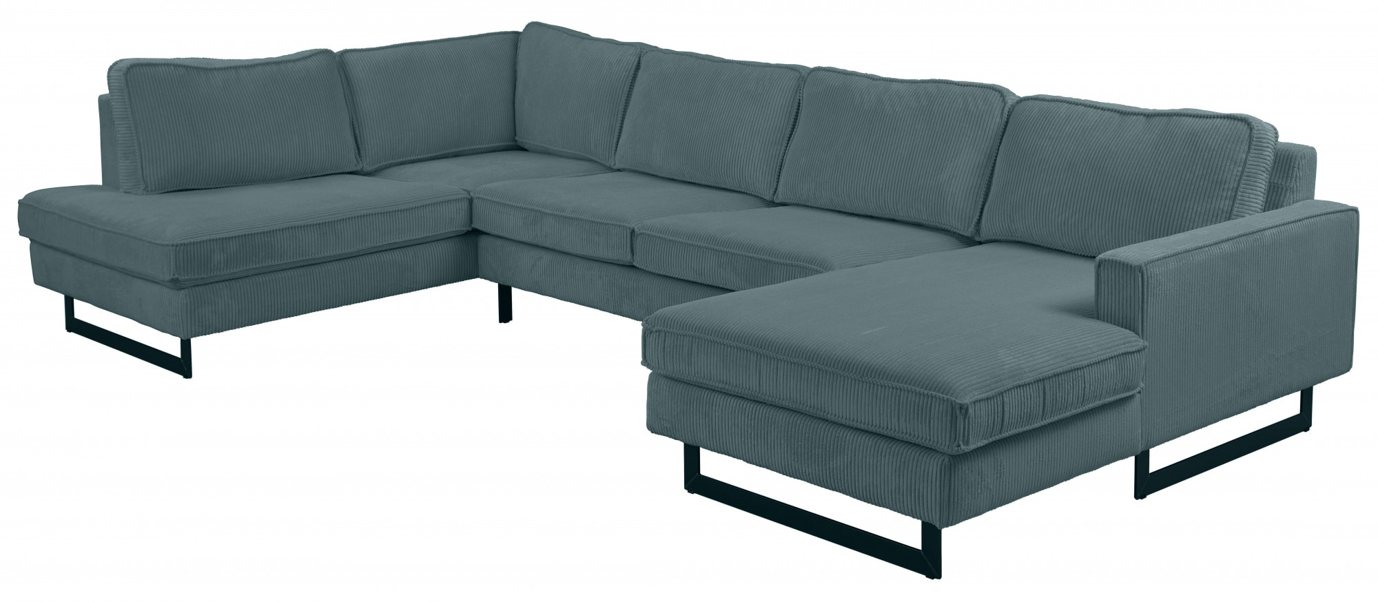 Places of Style Wohnlandschaft »Pinto, 350 cm, U-Form, XXL, mit Ottomanen«, Cord, Chenille, Lederoptik, mit Keder, Metallfüße, Wellenunterfederung