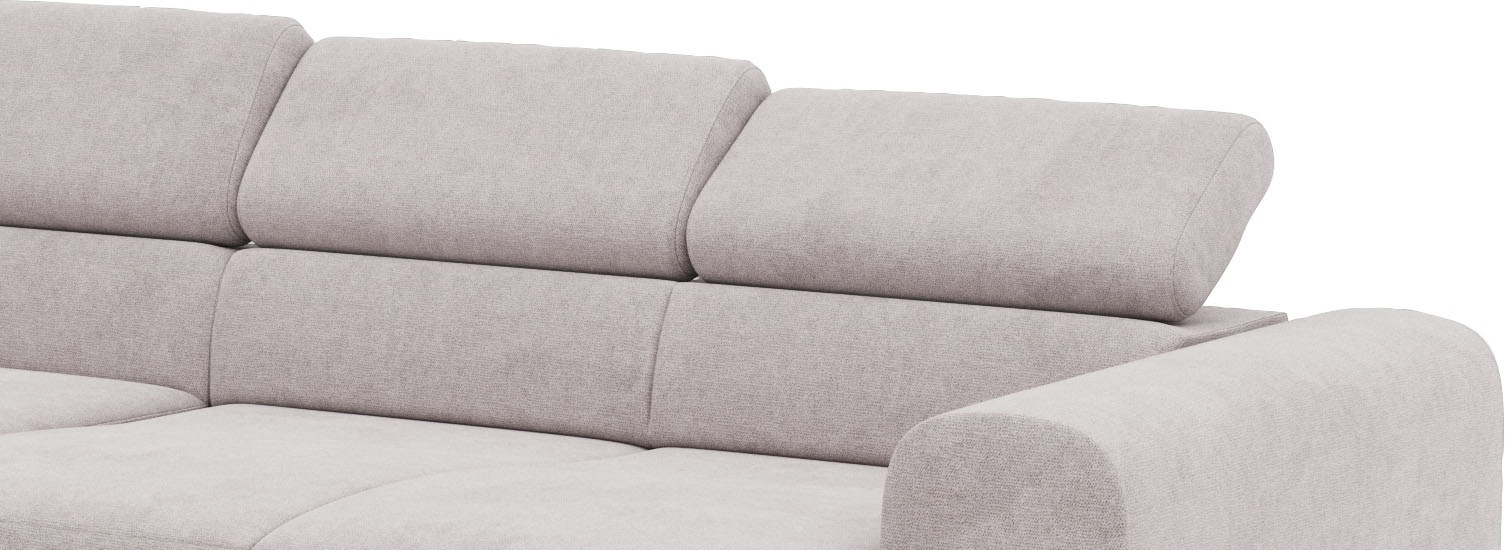 Places of Style Ecksofa »Carlo L-Form«, mit Kopfteilverstellung & Holz-Rahmenoptik, wahlweise Relaxfunktion
