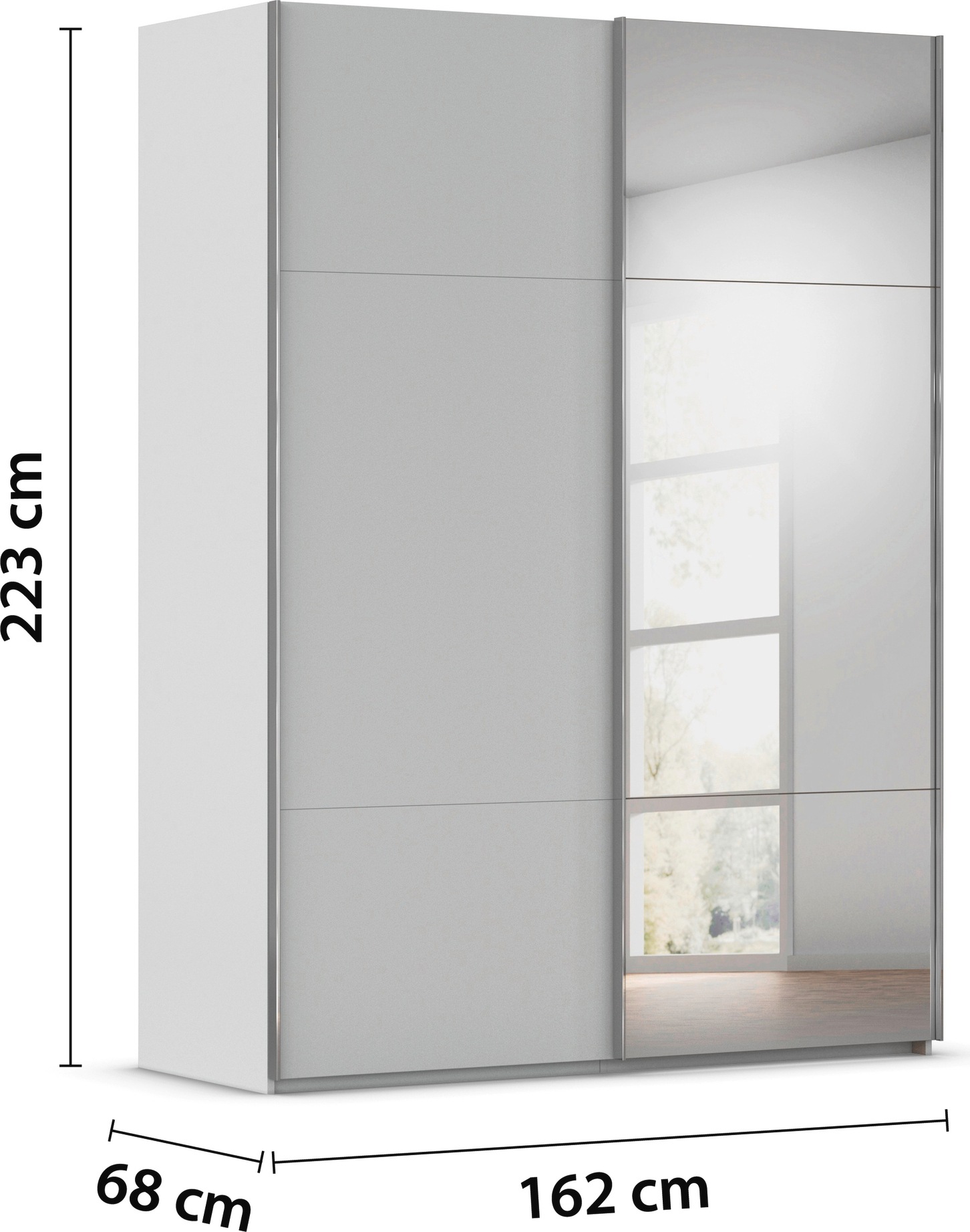 rauch Schwebetürenschrank »Kleiderschrank Schrank Garderobe Schlafzimmerschrank CONTIDO« in 3 verschiedenen Ausstattungen BASIC/CLASSIC/PREMIUM,  aus hochwertigem Material in 6 Breiten 2 Griff-Farben MADE IN GERMANY