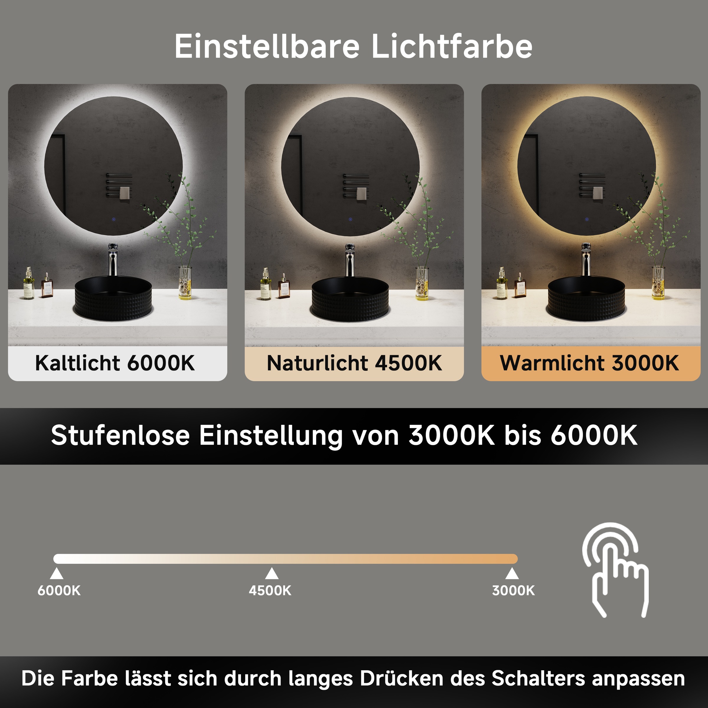 welltime LED-Lichtspiegel »Toledo rund, Spiegel mit LED Beleuchtung, Badspiegel« mit Anti-Fog Beschichtung